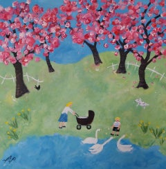 Used Our Blossom Time - original landscape impressionist painting- contemporary Art