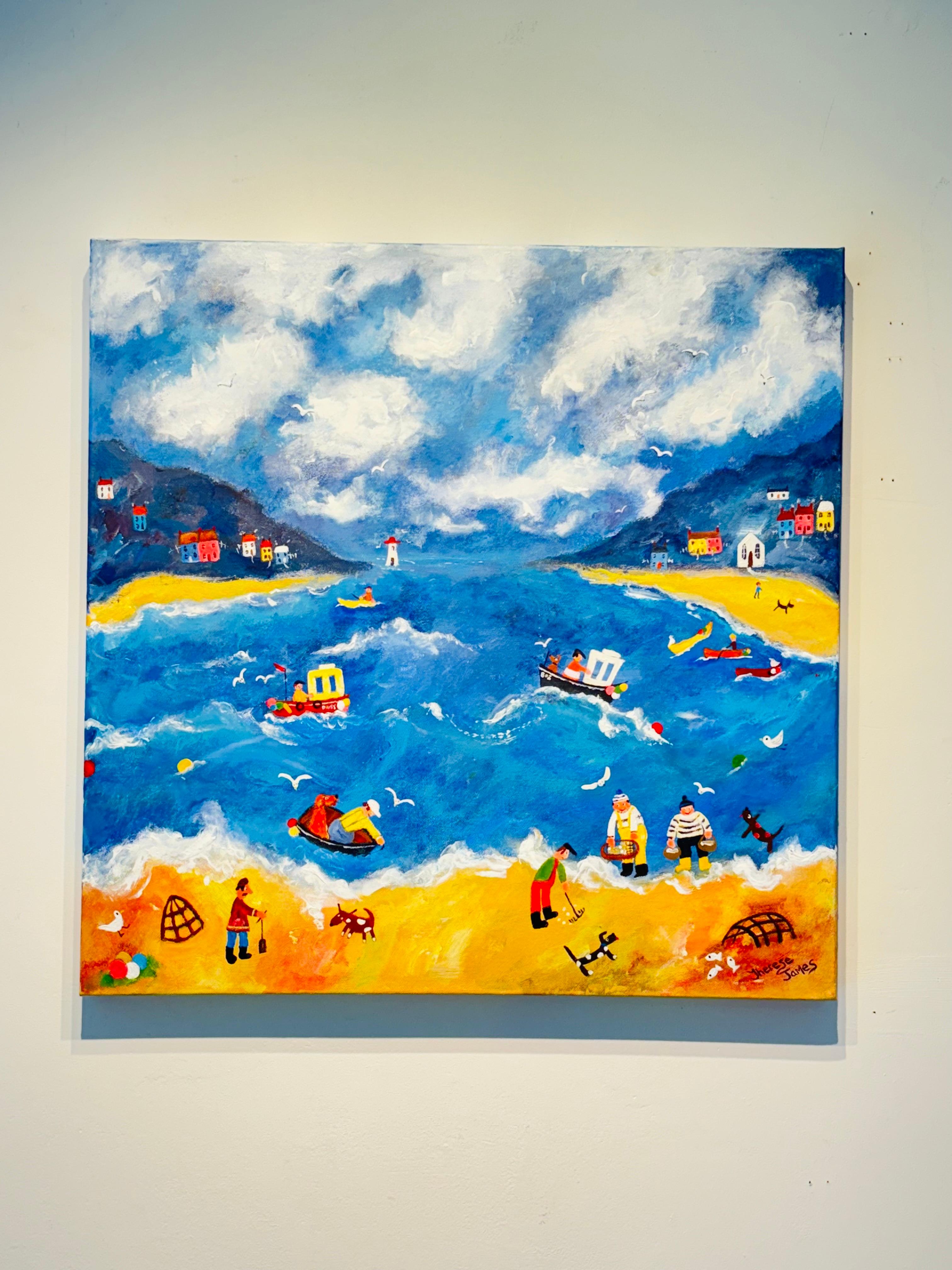 Sea Shanty-original seascape-figurative cityscape painting-contemporary Art - Abstract Impressionist Painting by Therese James