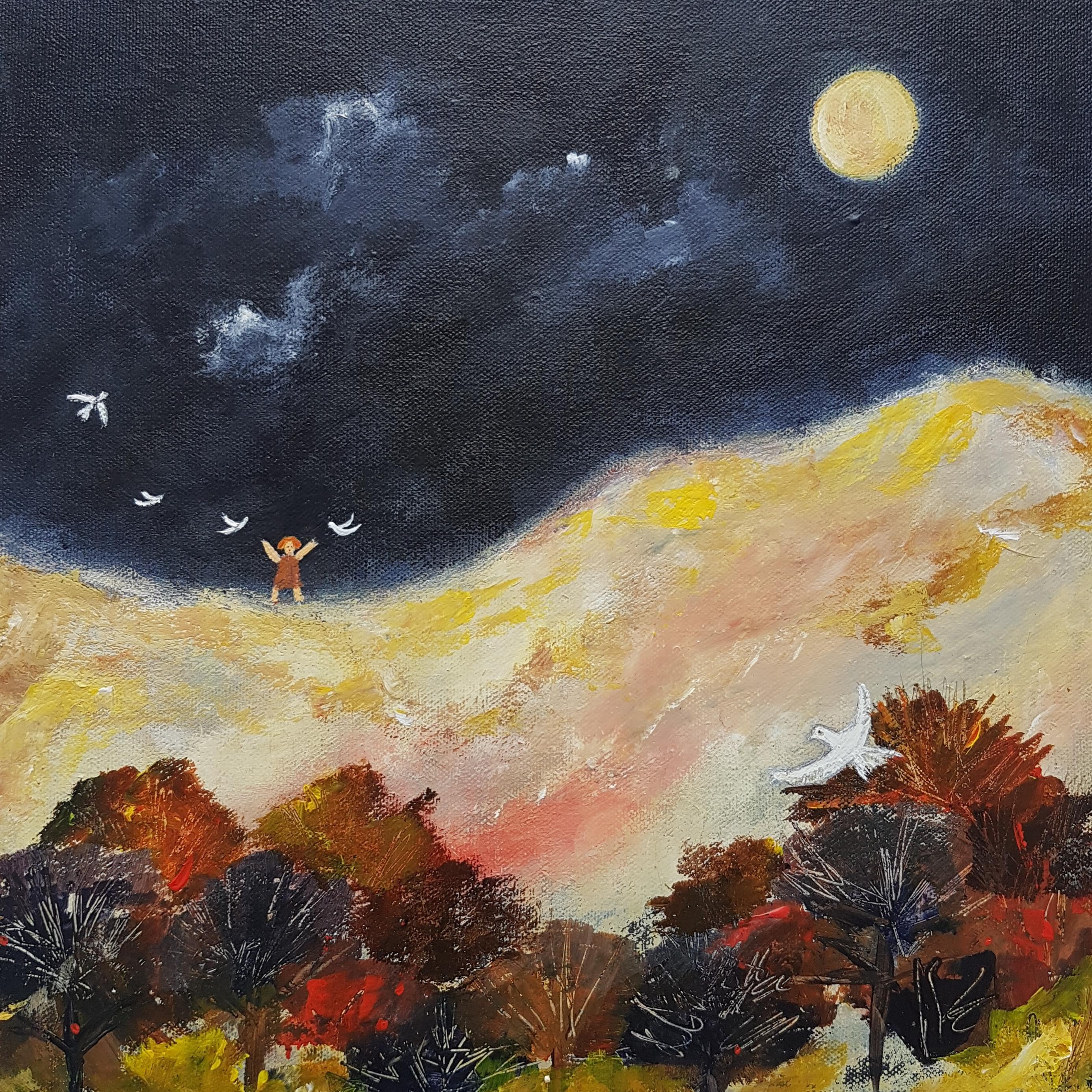 Setting the Spirits Free. Acrylic on canvas, Naive painting - Painting by Therese James