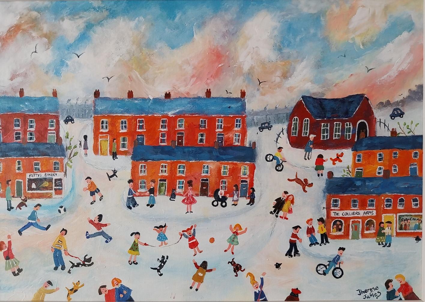 Figurative Painting di Therese James - Notti d'estate e vacanze scolastiche,     Pittura figurativa