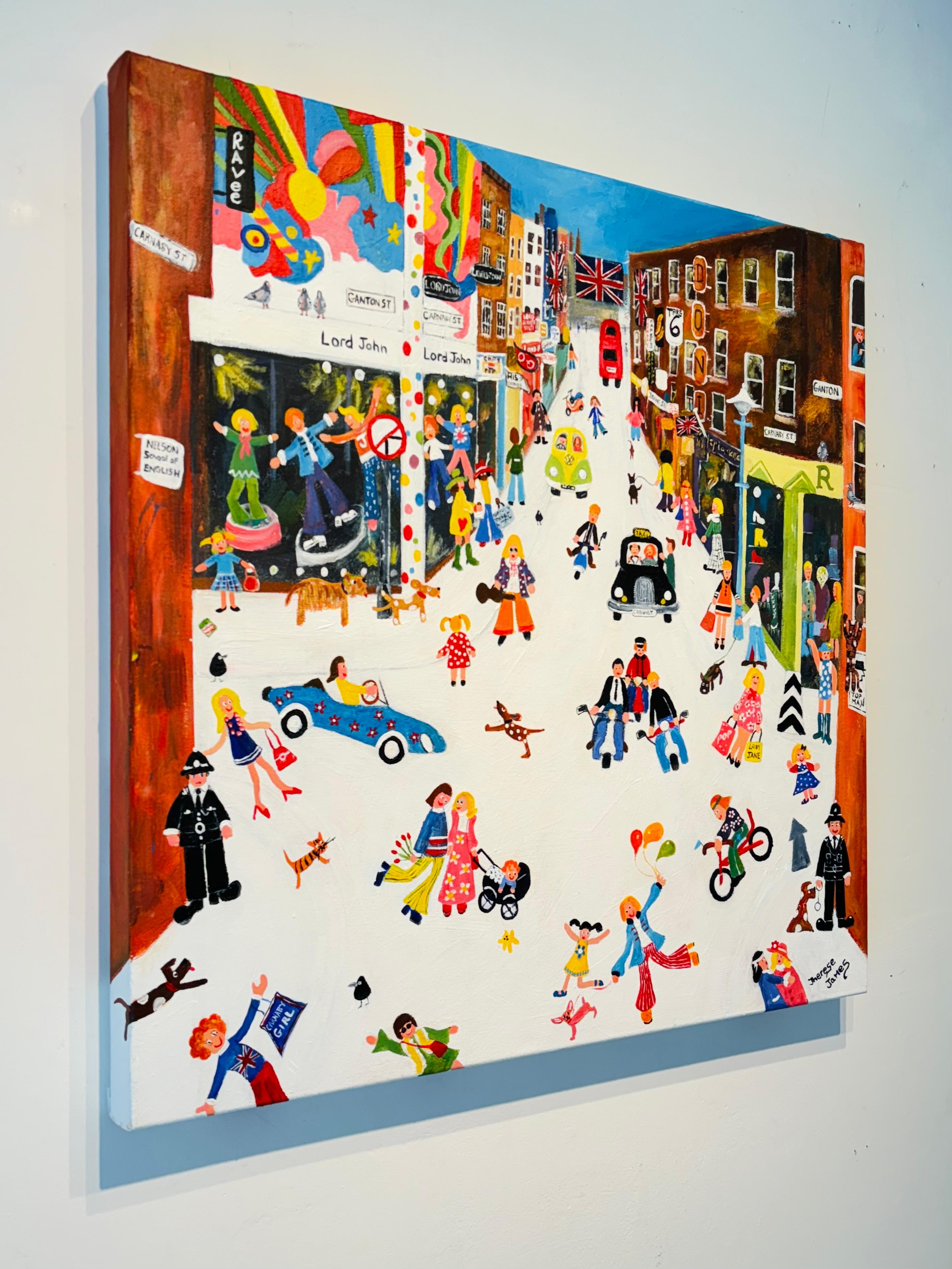 Cuando todo era Groovy-paisaje urbano original de Londres pintura-arte contemporáneo en venta 1