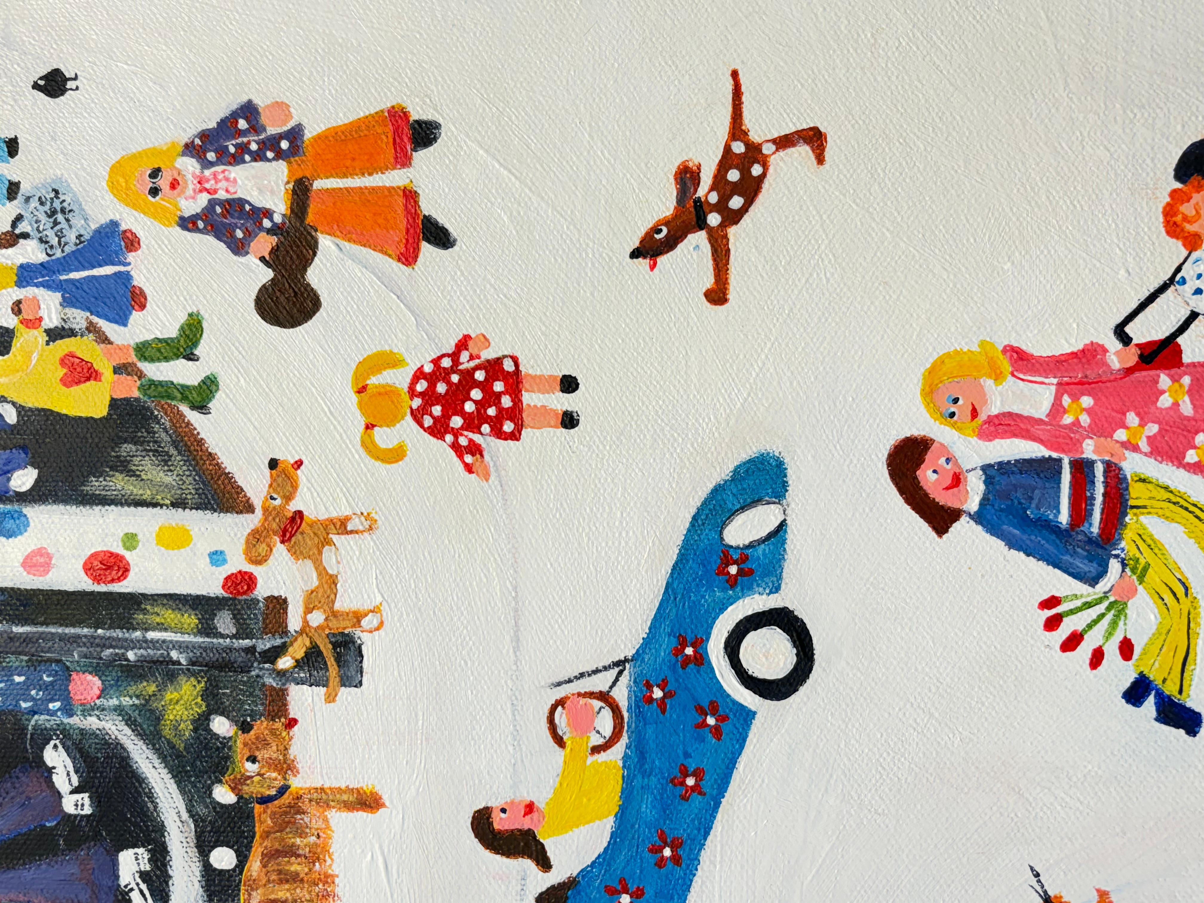 Cuando todo era Groovy-paisaje urbano original de Londres pintura-arte contemporáneo en venta 2