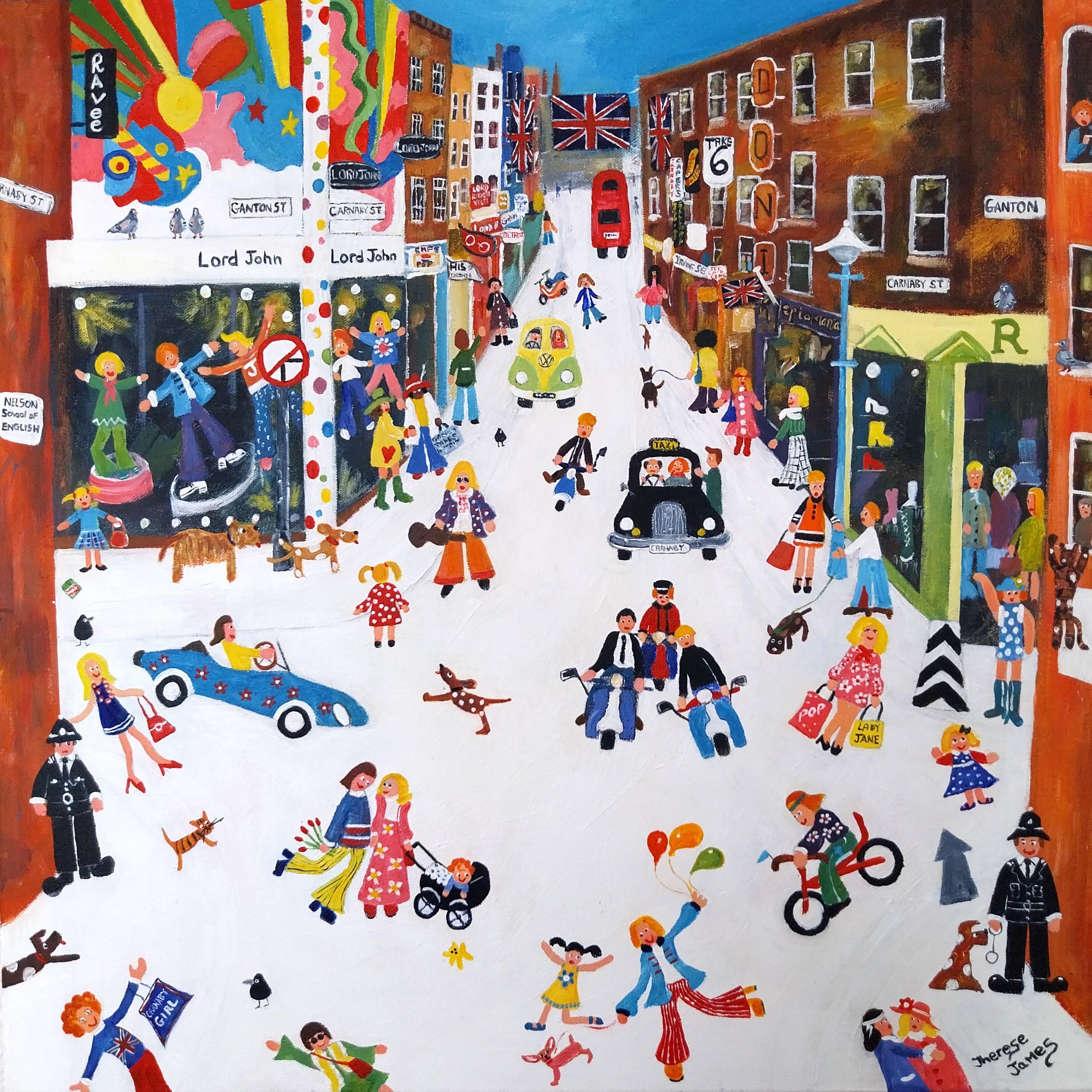 Quando tutto era Groovy-originale paesaggio urbano di Londra dipinto-arte contemporanea