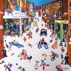 Quando tutto era Groovy-originale paesaggio urbano di Londra dipinto-arte contemporanea