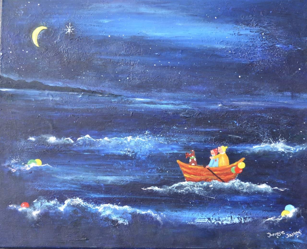 Therese James Figurative Painting - "Wishing On A Star." Naive School Painting