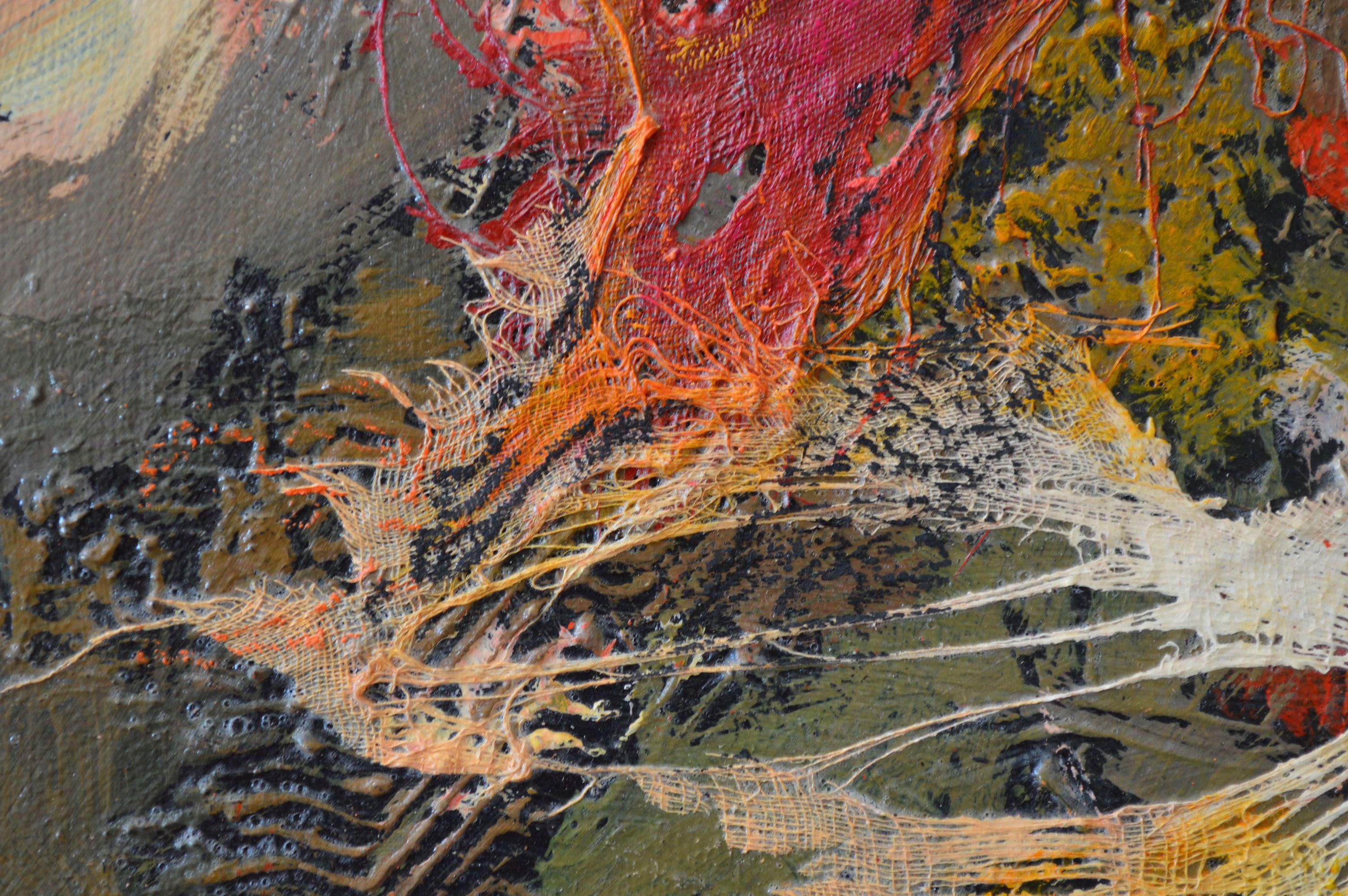 Aceri sulle rocce, Pittura, Acrilico su pannello di Wood - Abstract Painting Marrone di Therese Lydia Joseph