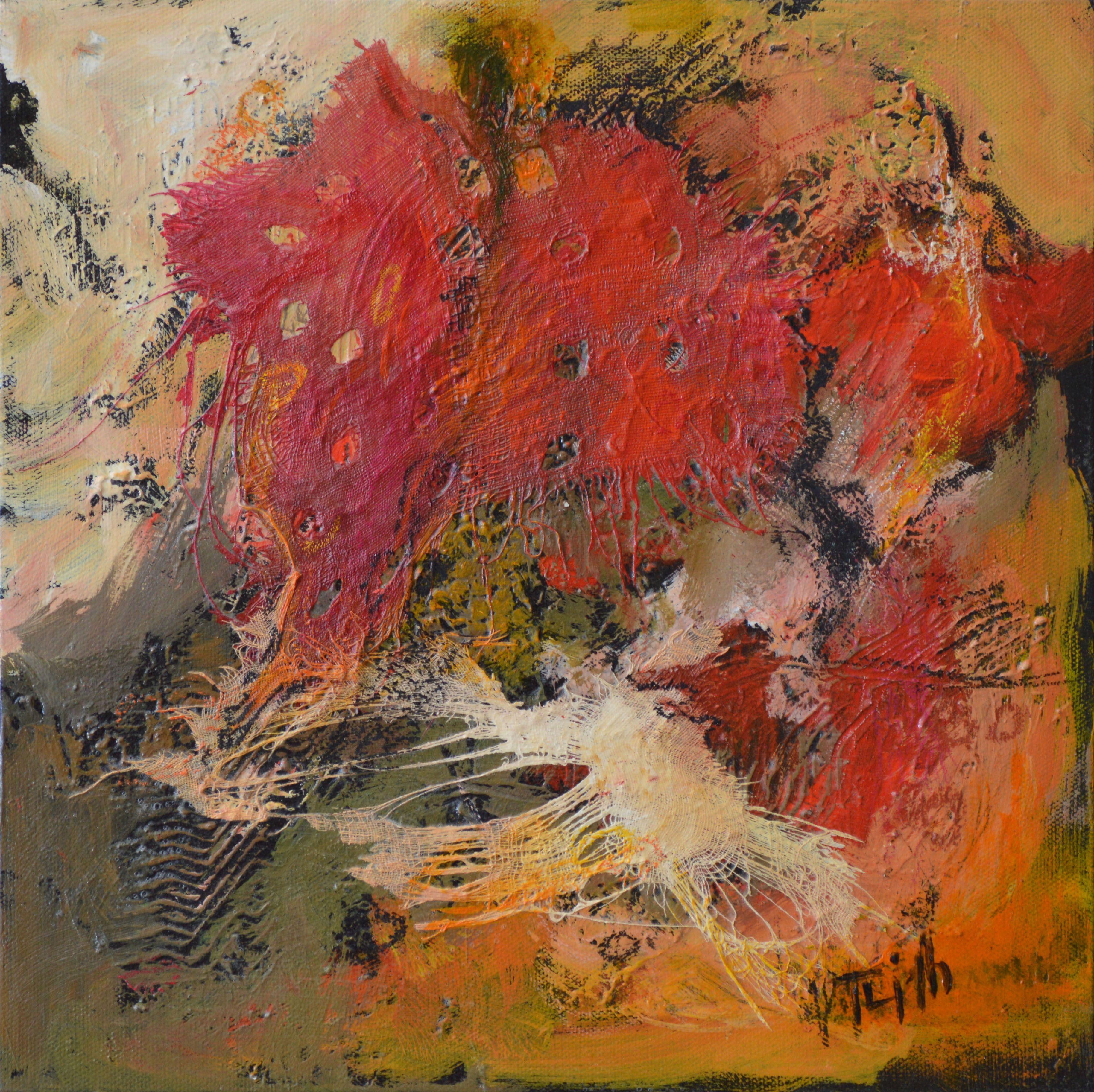 Therese Lydia Joseph Abstract Painting - Maples on the Rocks, Painting, Acrylic on Wood Panel