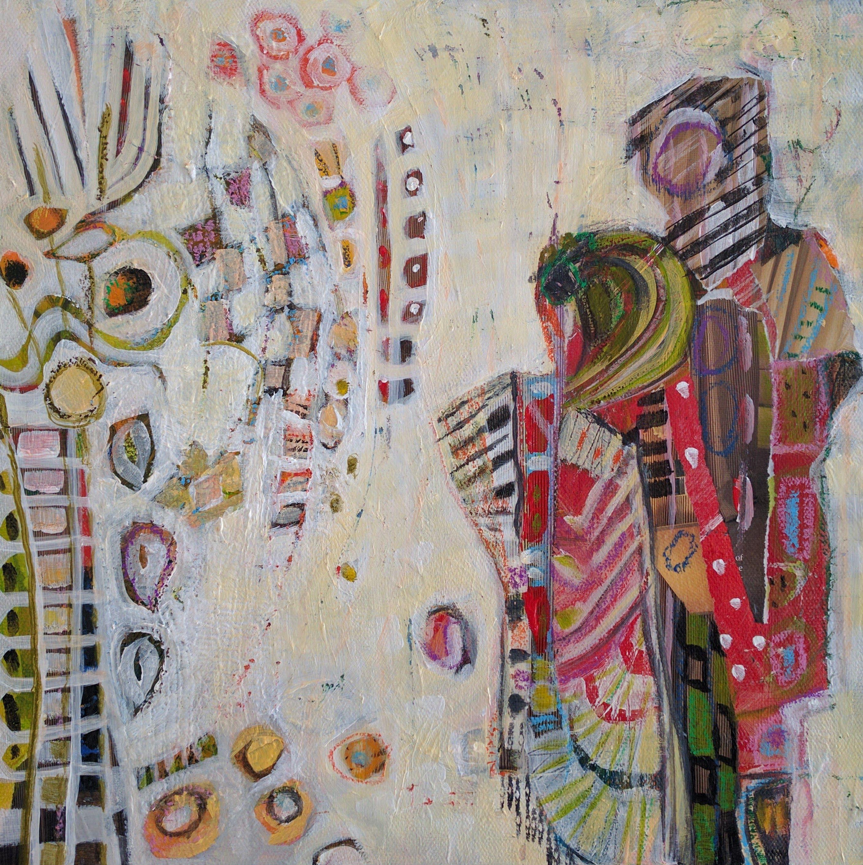 This fantasy painting was created with collage, pastels and acrylic paint using stencils, stamps, impressions and brushes. Don't we all wish we had a money tree? But not sure what kind of a world we would have to live in if this wish came true.   ::
