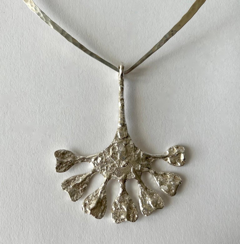 Modernist Theresia Hvorslev for Mema Swedish Modern Sterling Silver Pendant Necklace For Sale