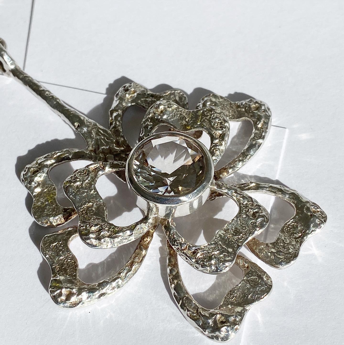 Octagon Cut Theresia Hvorslev Sterling Silver & Rock Crystal Flower Collar For Sale