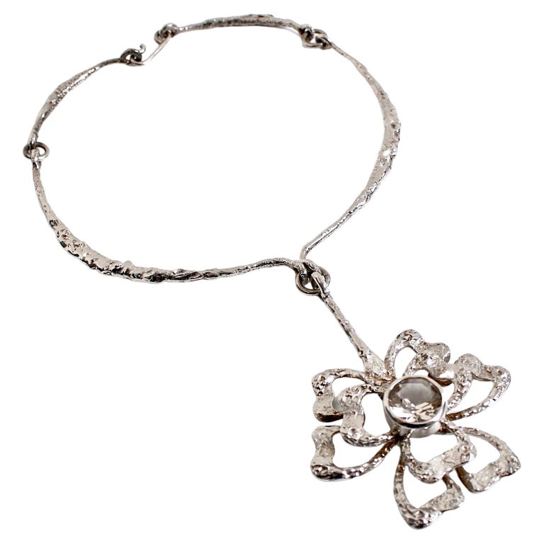 Theresia Hvorslev Sterling Silver & Rock Crystal Flower Collar For Sale