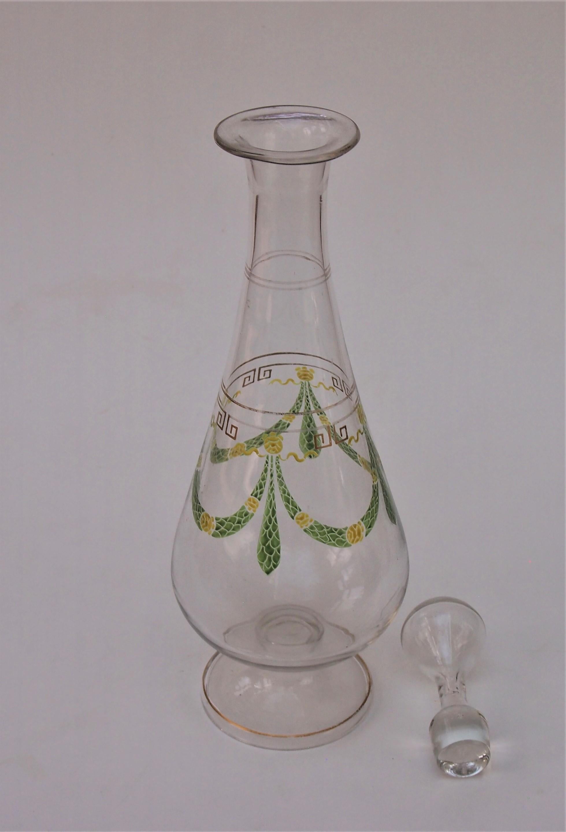 Aesthetic Movement Theresienthal enamel decanter and two liqueur glasses c1907 For Sale