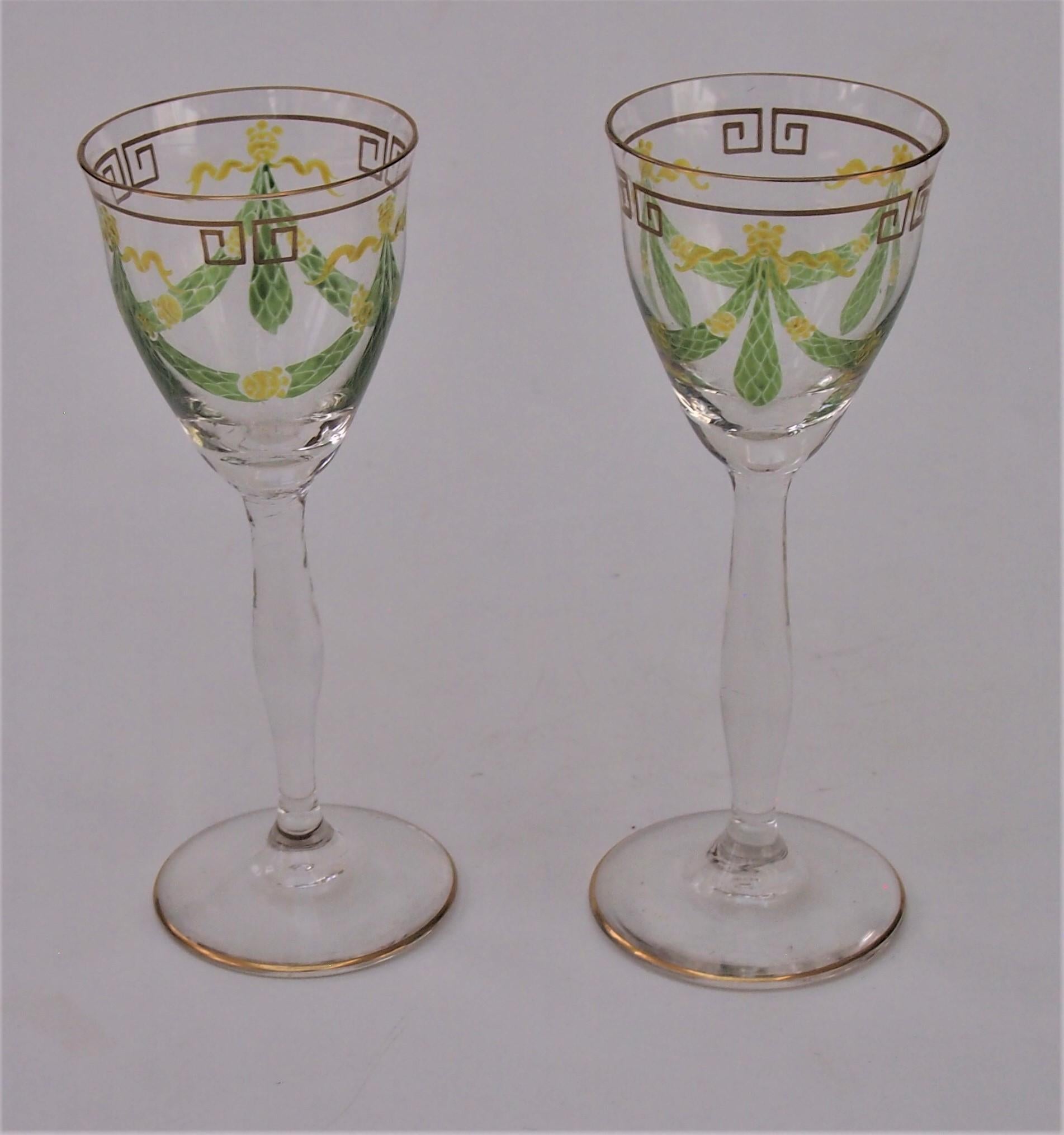 Theresienthal enamel decanter and two liqueur glasses c1907 For Sale 1