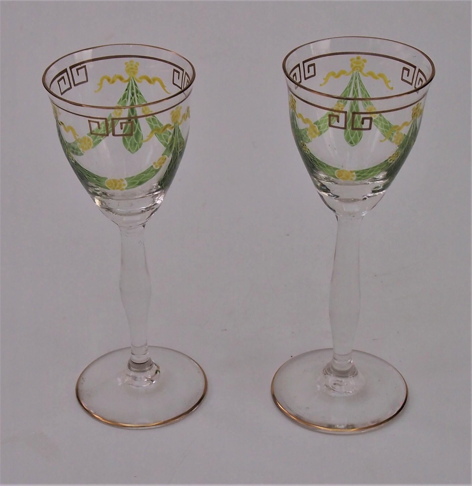 Theresienthal enamel decanter and two liqueur glasses c1907 For Sale 2