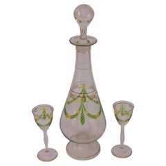 Theresienthal enamel decanter and two liqueur glasses c1907