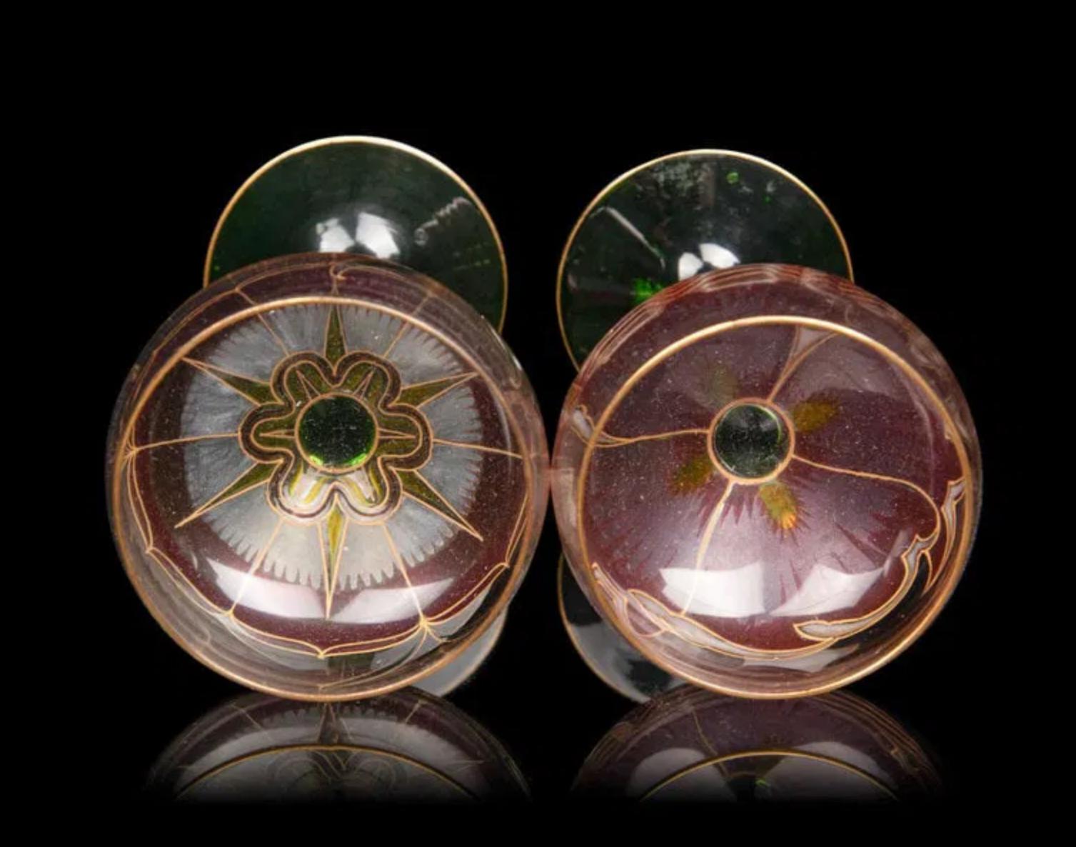 Theresienthal Serenade Hand Painted Austrian Crystal Decanter & Wine Stem Set In Good Condition In LOS ANGELES, CA