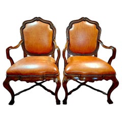 Therien Studio Workshops' Venetian-Style Walnut and Leather Accent Chairs