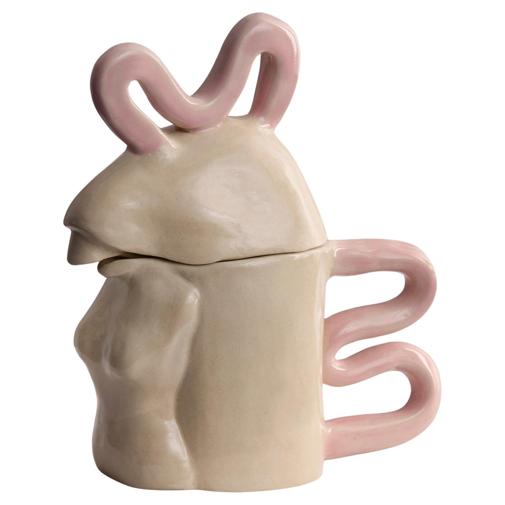 "Thérière" - Sculptural Teapot in White High-Fired Stoneware, Handcrafted For Sale