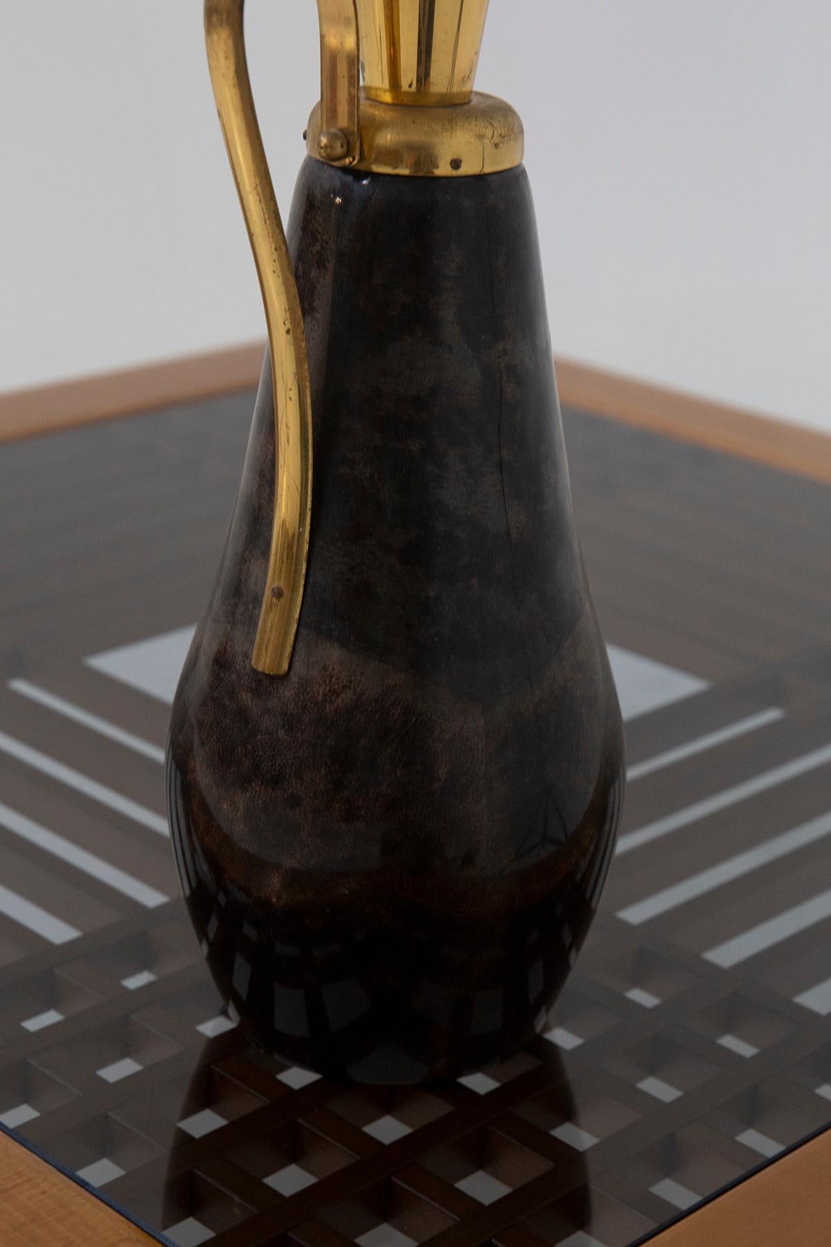 Thermal carafe in brass and Parchment by Aldo Tura for Macabo In Good Condition In Milano, IT