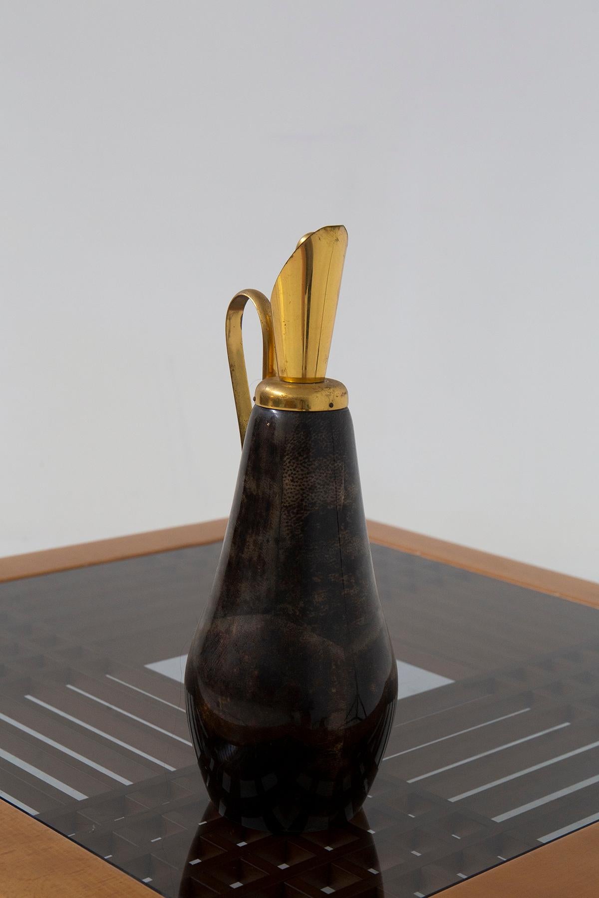 Mid-20th Century Thermal carafe in brass and Parchment by Aldo Tura for Macabo