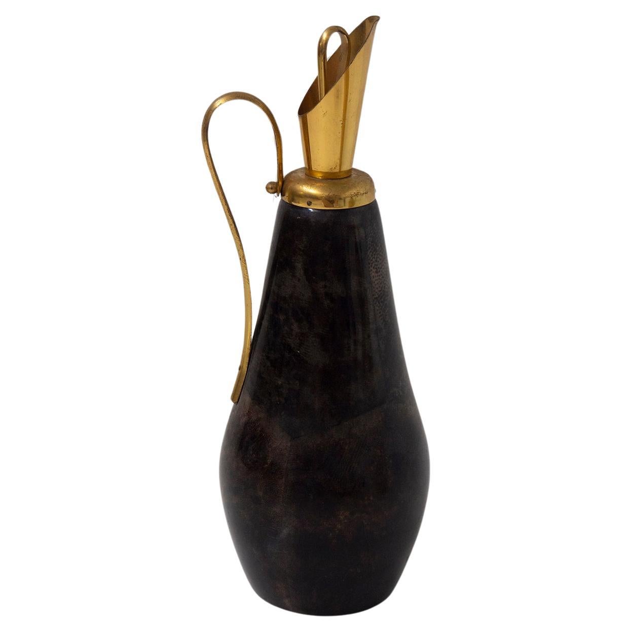 Thermal carafe in brass and Parchment by Aldo Tura for Macabo