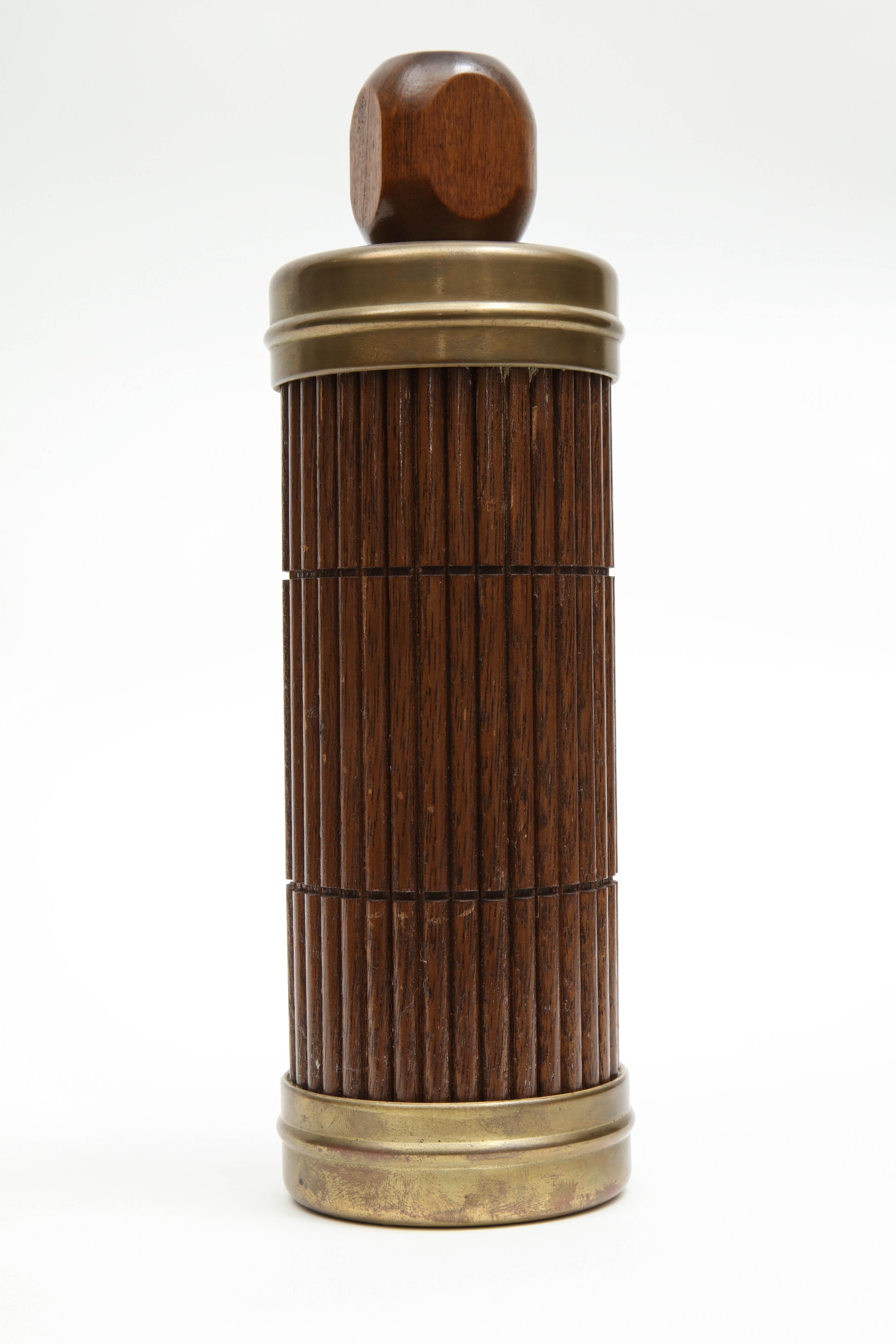 Mid-Century Modern Thermo from Japan, Midcentury, Brown Bamboo with Metal Details, C 1950, Japan For Sale