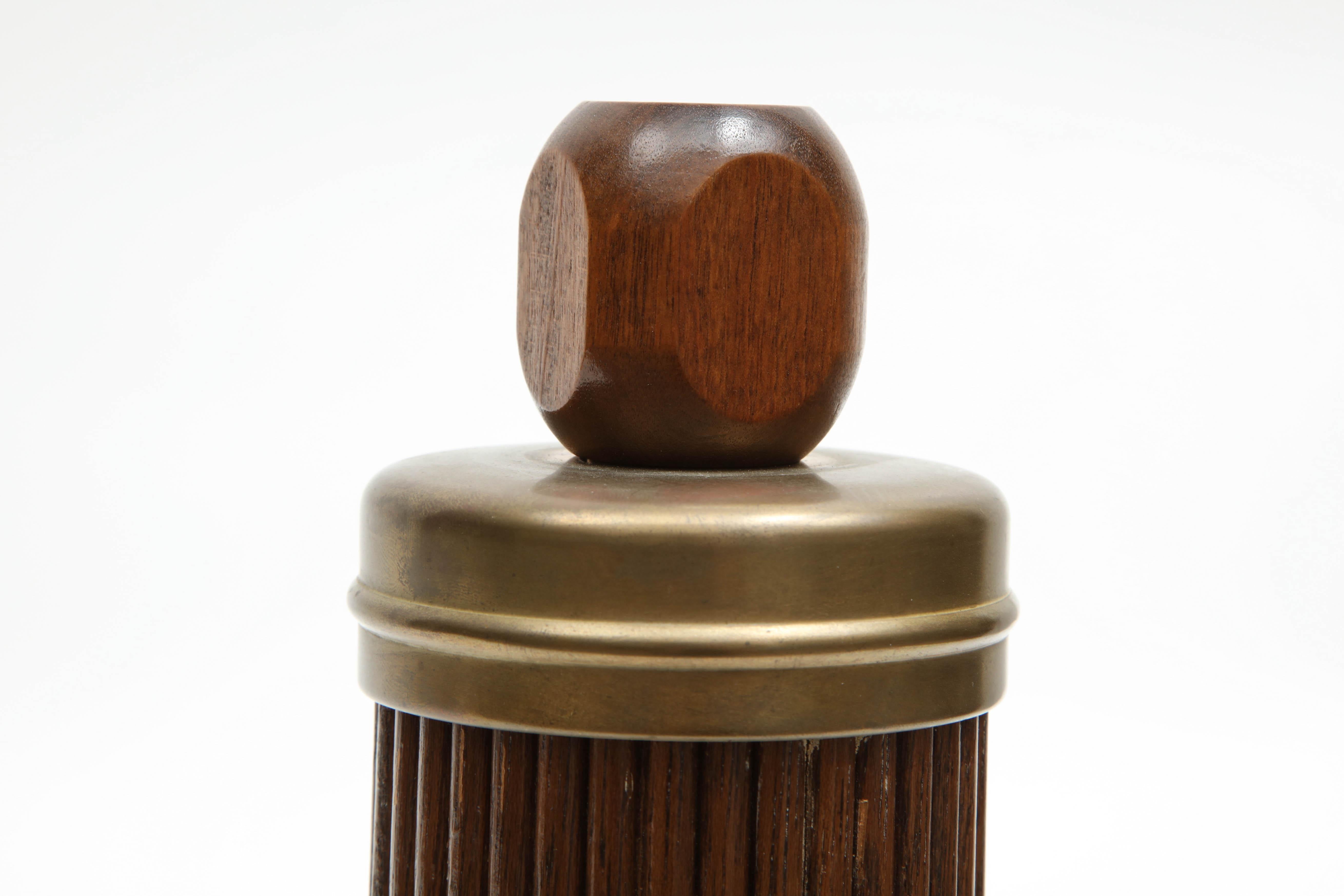 Japanese Thermo from Japan, Midcentury, Brown Bamboo with Metal Details, C 1950, Japan For Sale