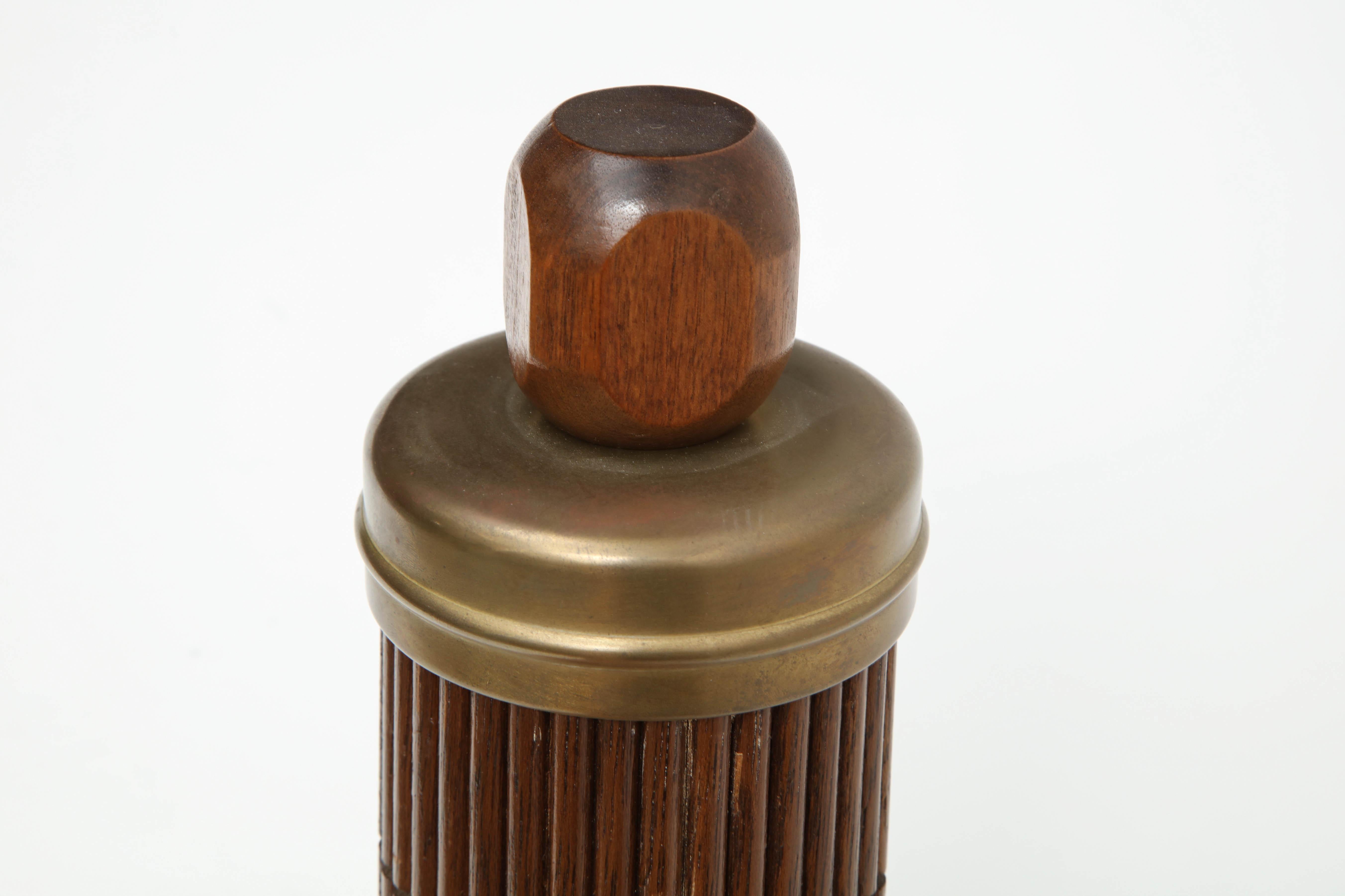 Brass Thermo from Japan, Midcentury, Brown Bamboo with Metal Details, C 1950, Japan For Sale