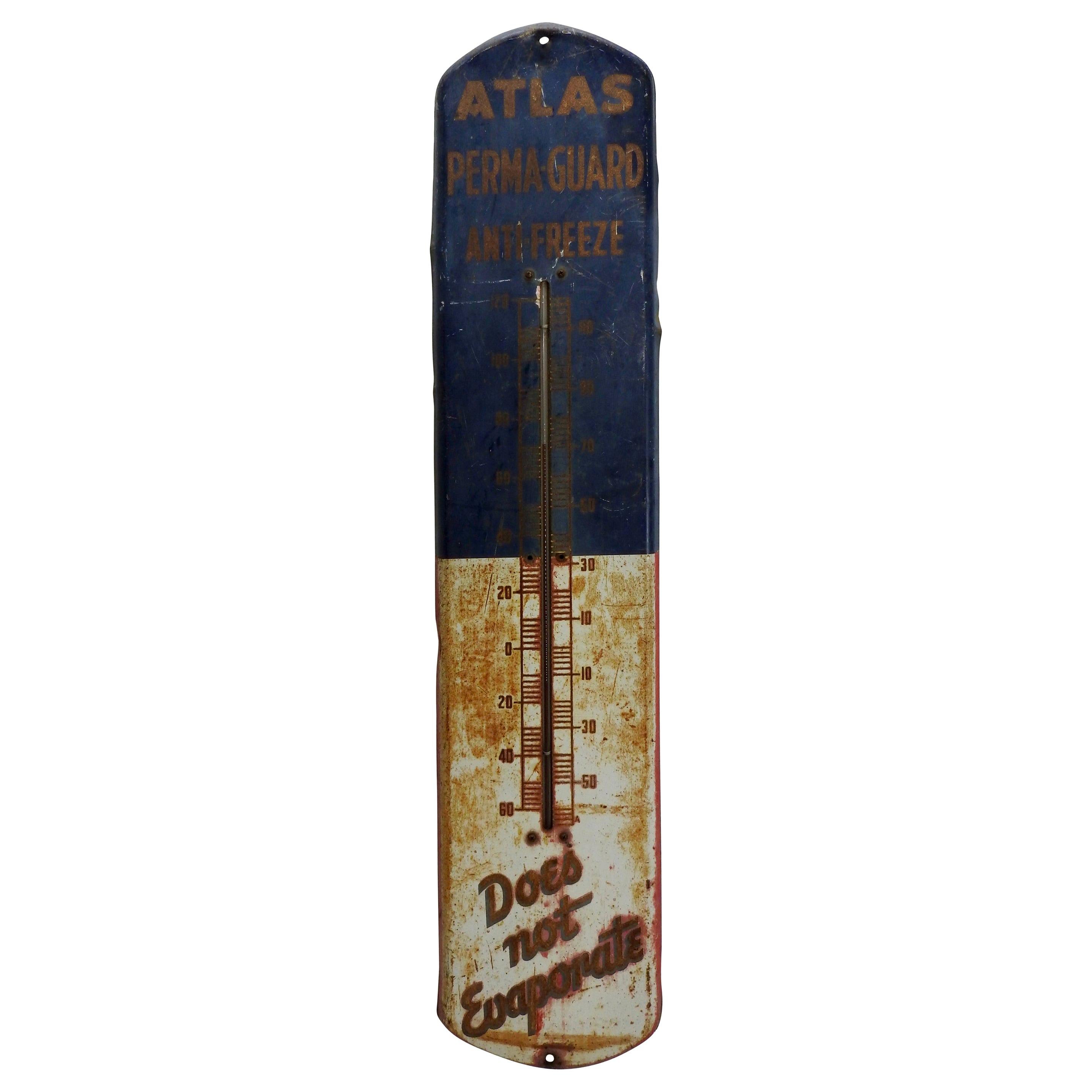 Thermometer, 1950s Atlas Perma-Guard Anti Freeze For Sale