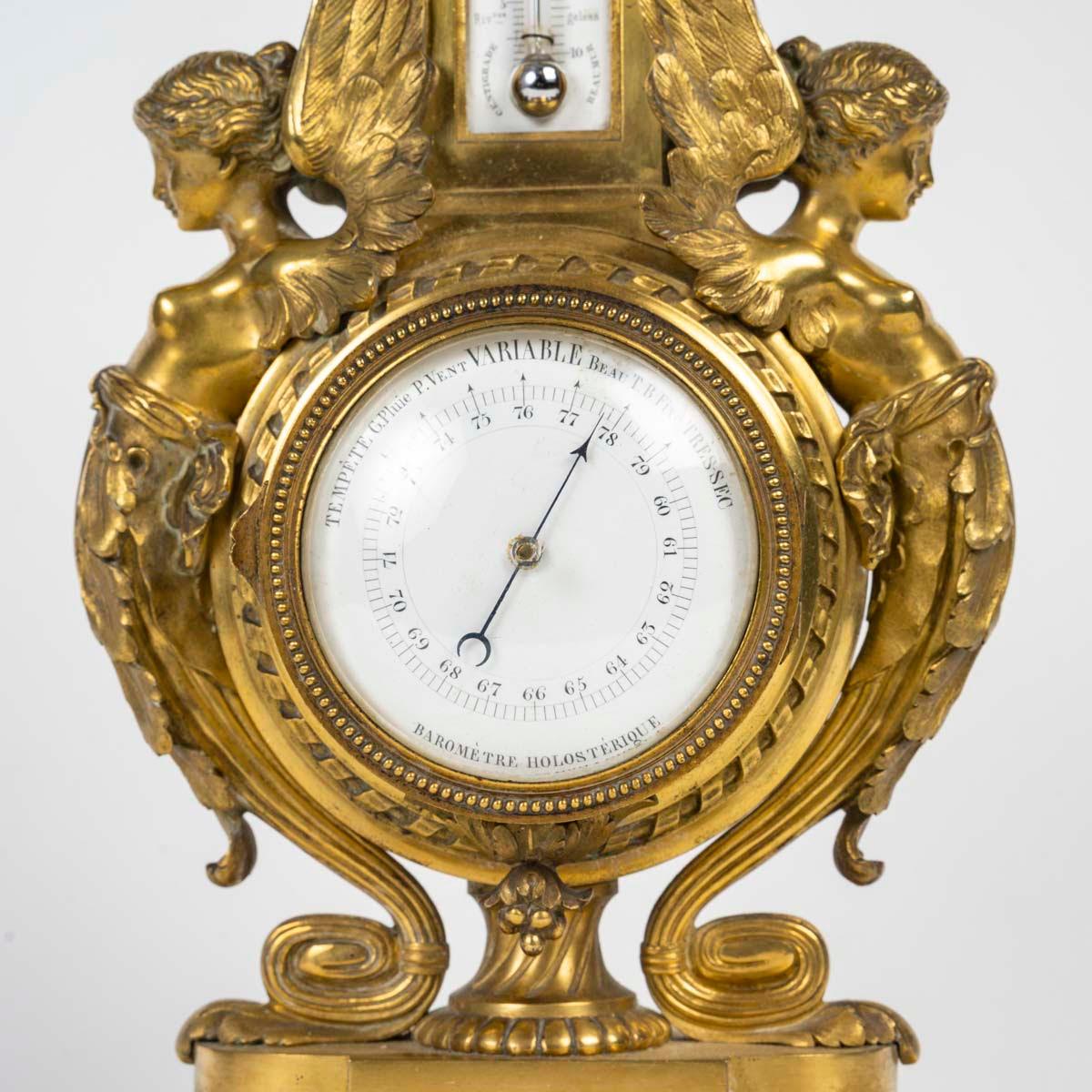 Francese Termometro e barometro in bronzo dorato, periodo Napoleone III, XIX secolo. in vendita