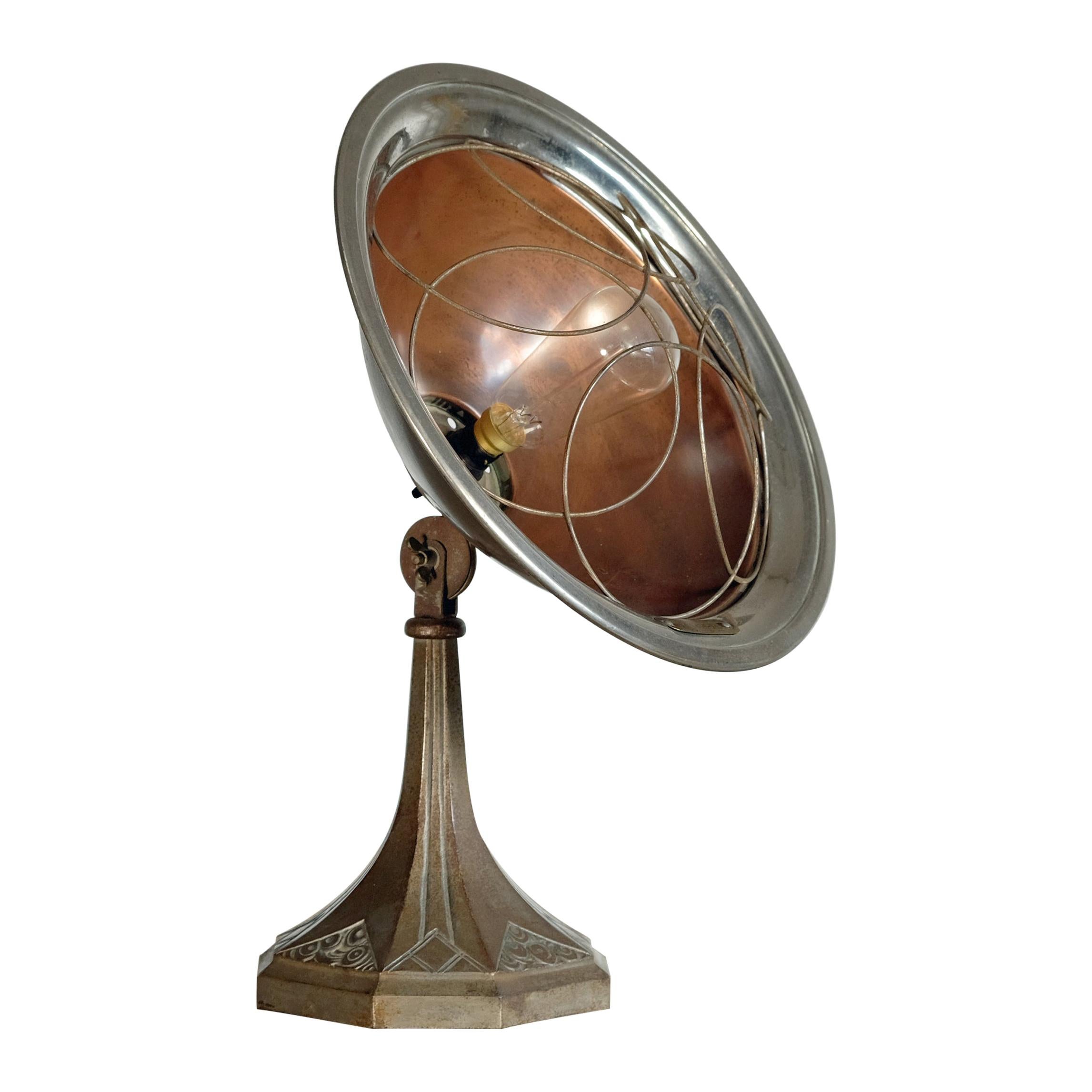 Thermor French Art Deco Industrial Lamp, Copper and Chrome, Desk Light, 1930s