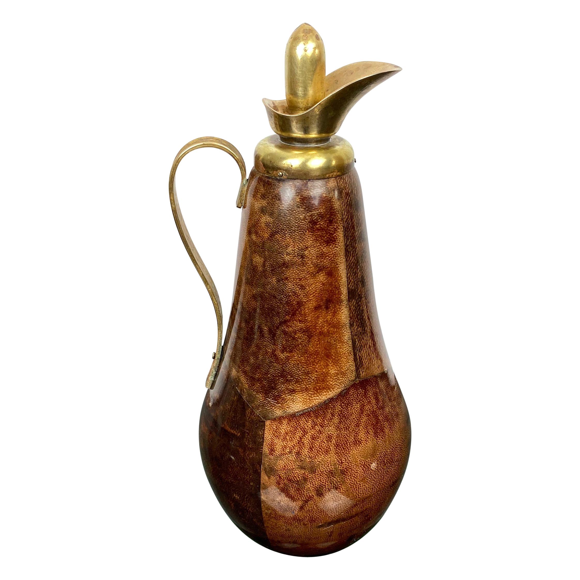 Thermos Caraffe Pitcher in Goatskin and Brass by Aldo Tura, 1960s, Italy For Sale