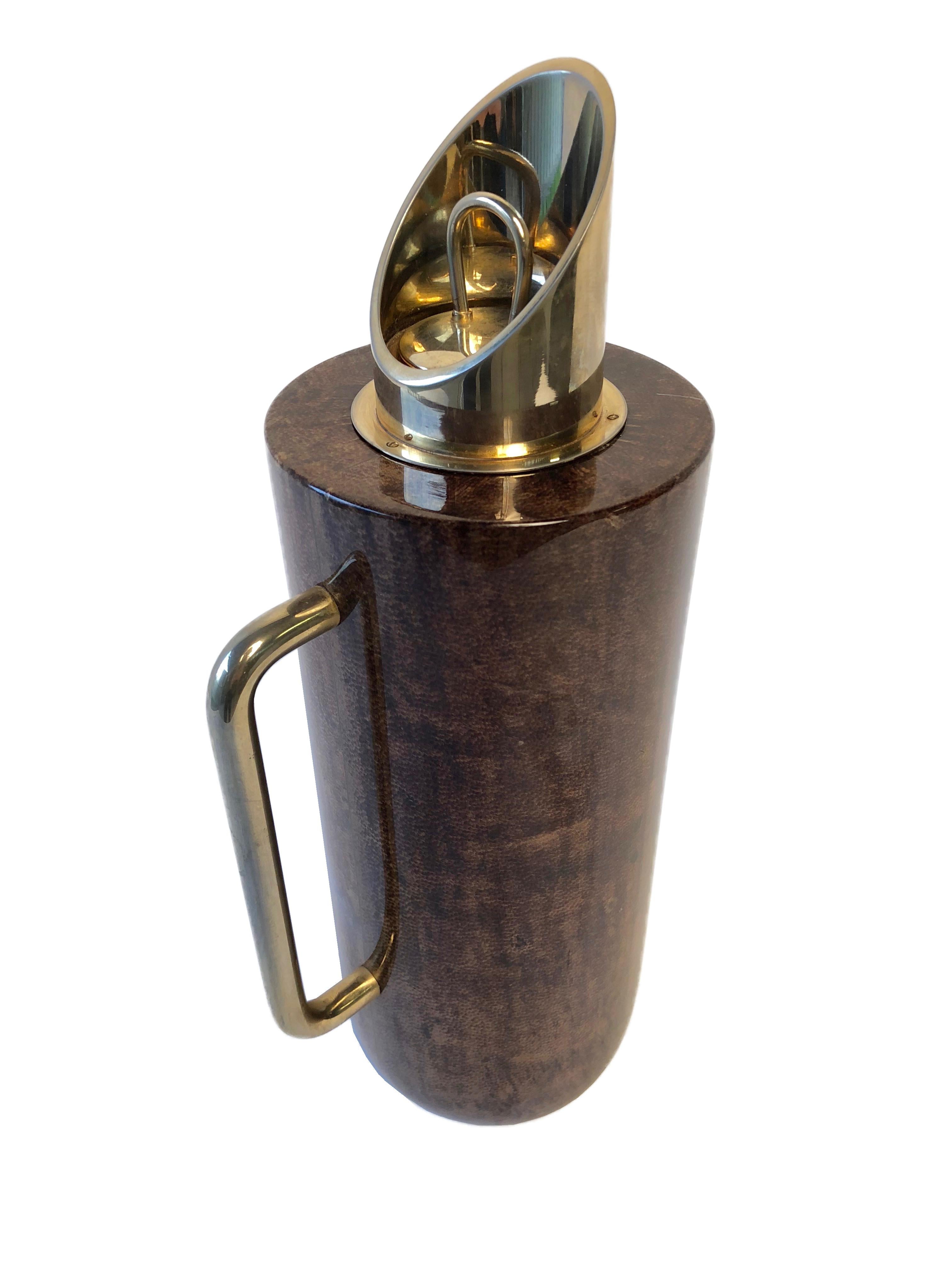 Thermos bottle in brown goatskin and brass by Aldo Tura, circa 1960.