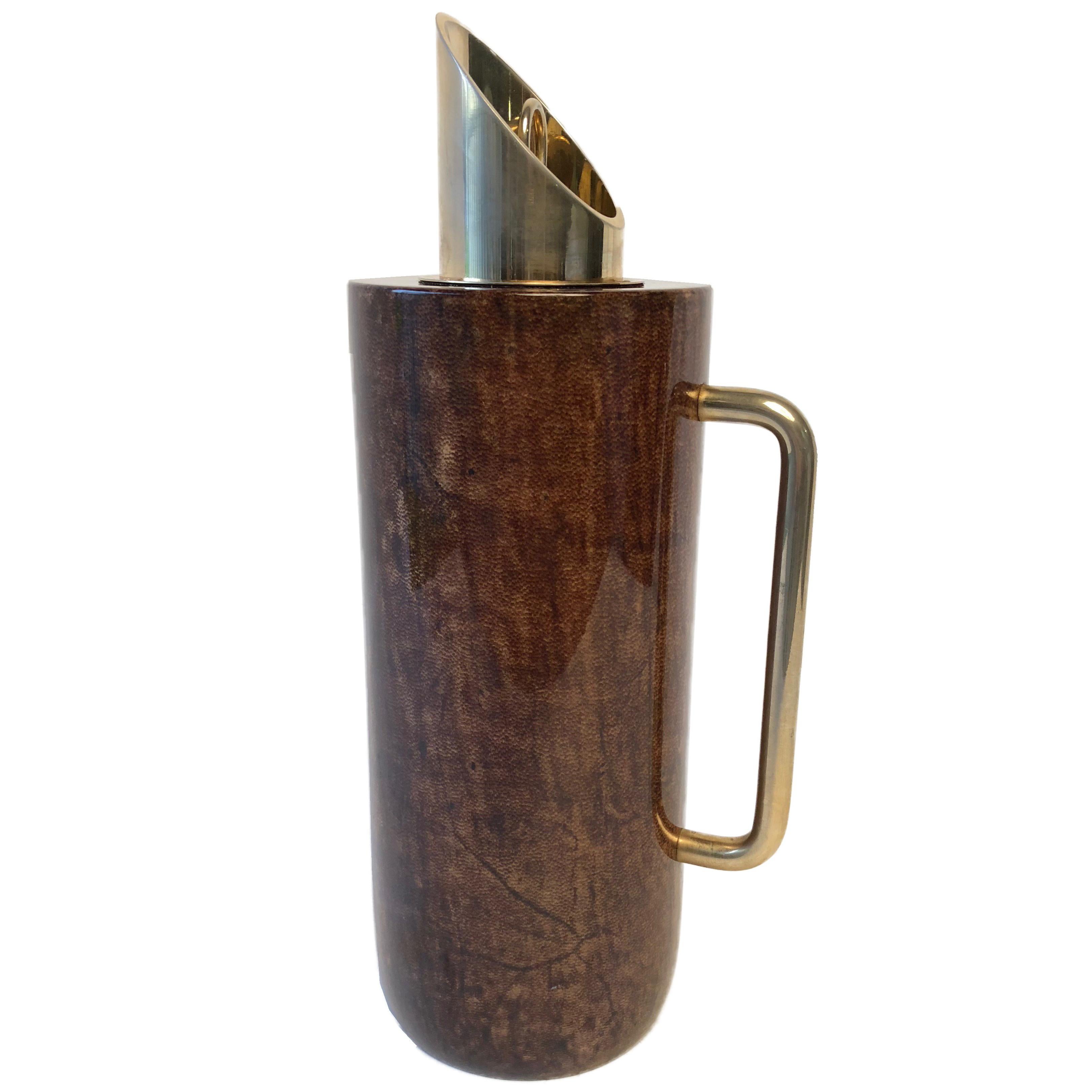 Thermos Caraffe Pitcher in Goatskin by Aldo Tura, Mid-Century Modern For Sale