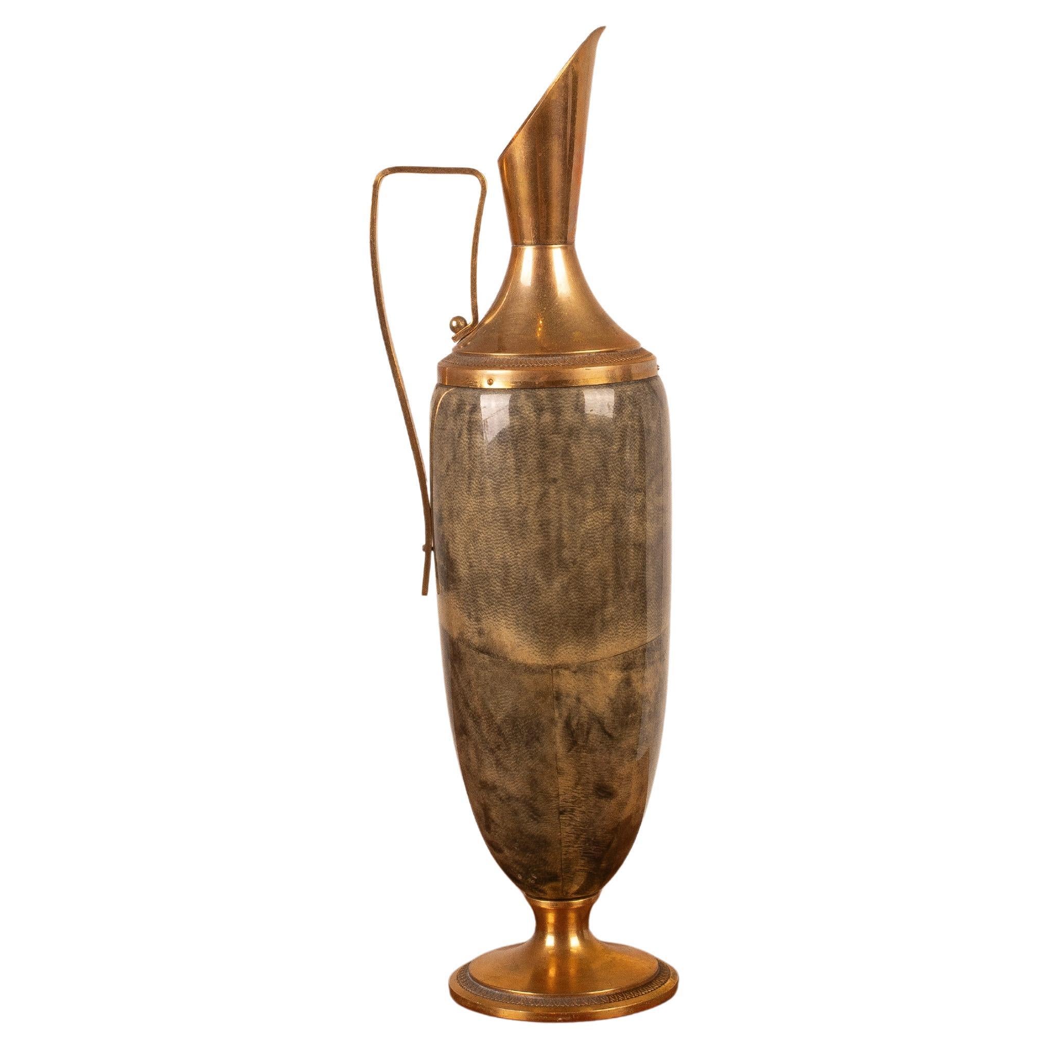 Thermoskanne aus grauem Pergament und Messing von Aldo Tura, 1960 im Angebot