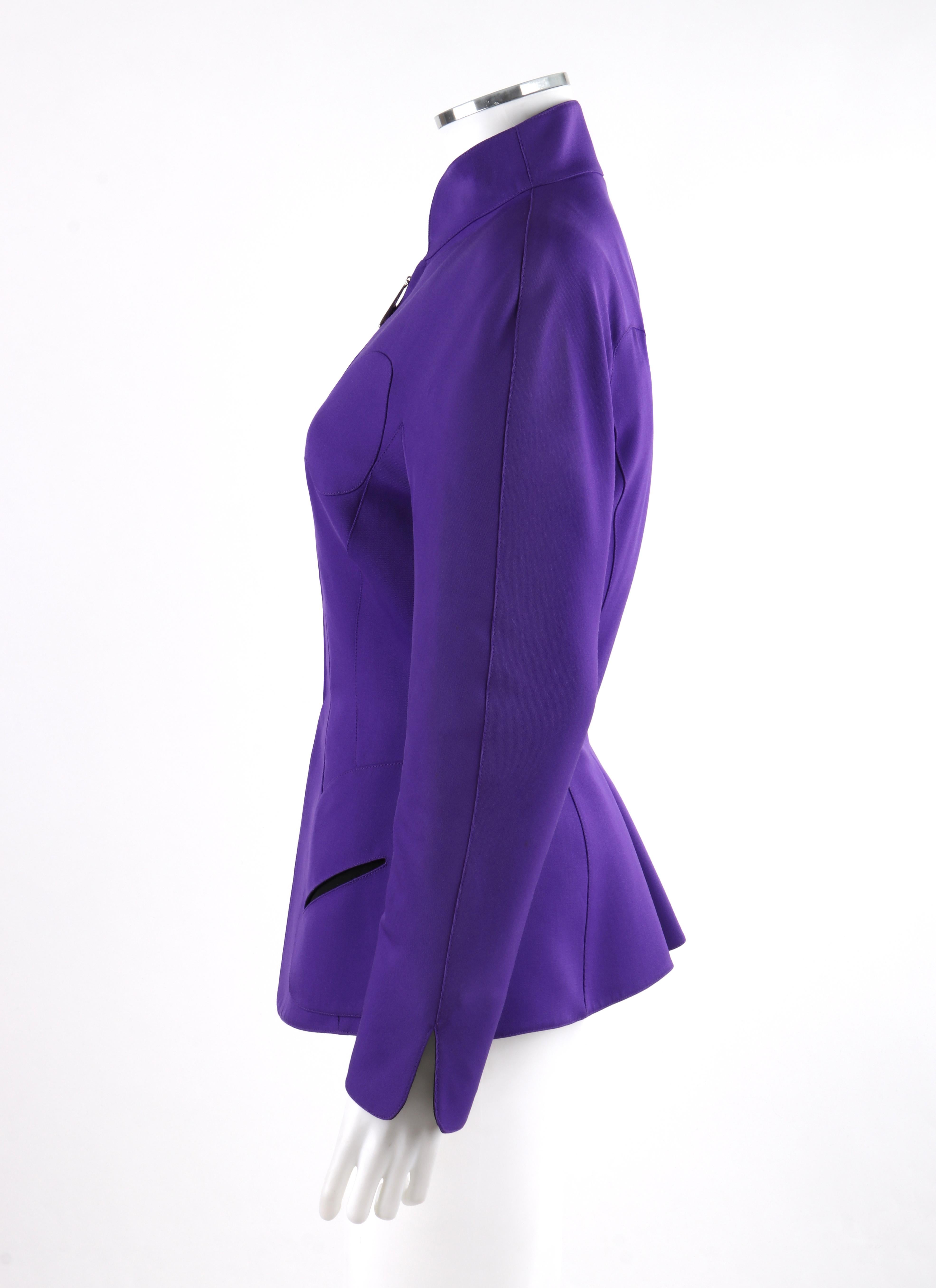 Women's THERRY MUGLER c.1980’s Purple “Evil Eye” Structured Zip Up Peplum Blazer Jacket