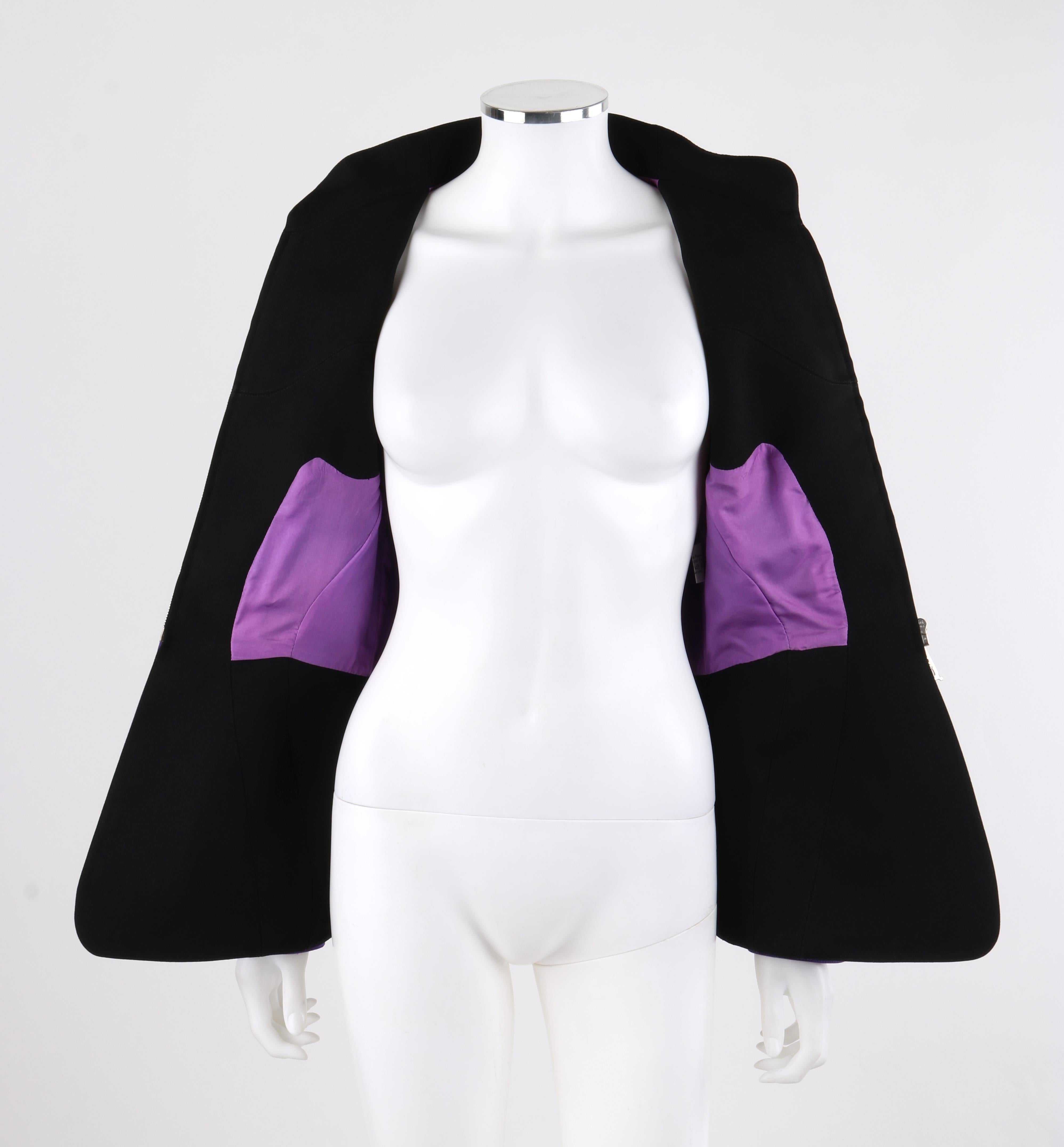 THERRY MUGLER c.1980’s Purple “Evil Eye” Structured Zip Up Peplum Blazer Jacket 1