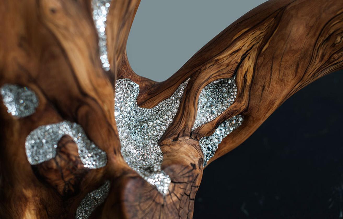 Thesaurus I Contemporary Design table with Swarovski Crystals, Marquina