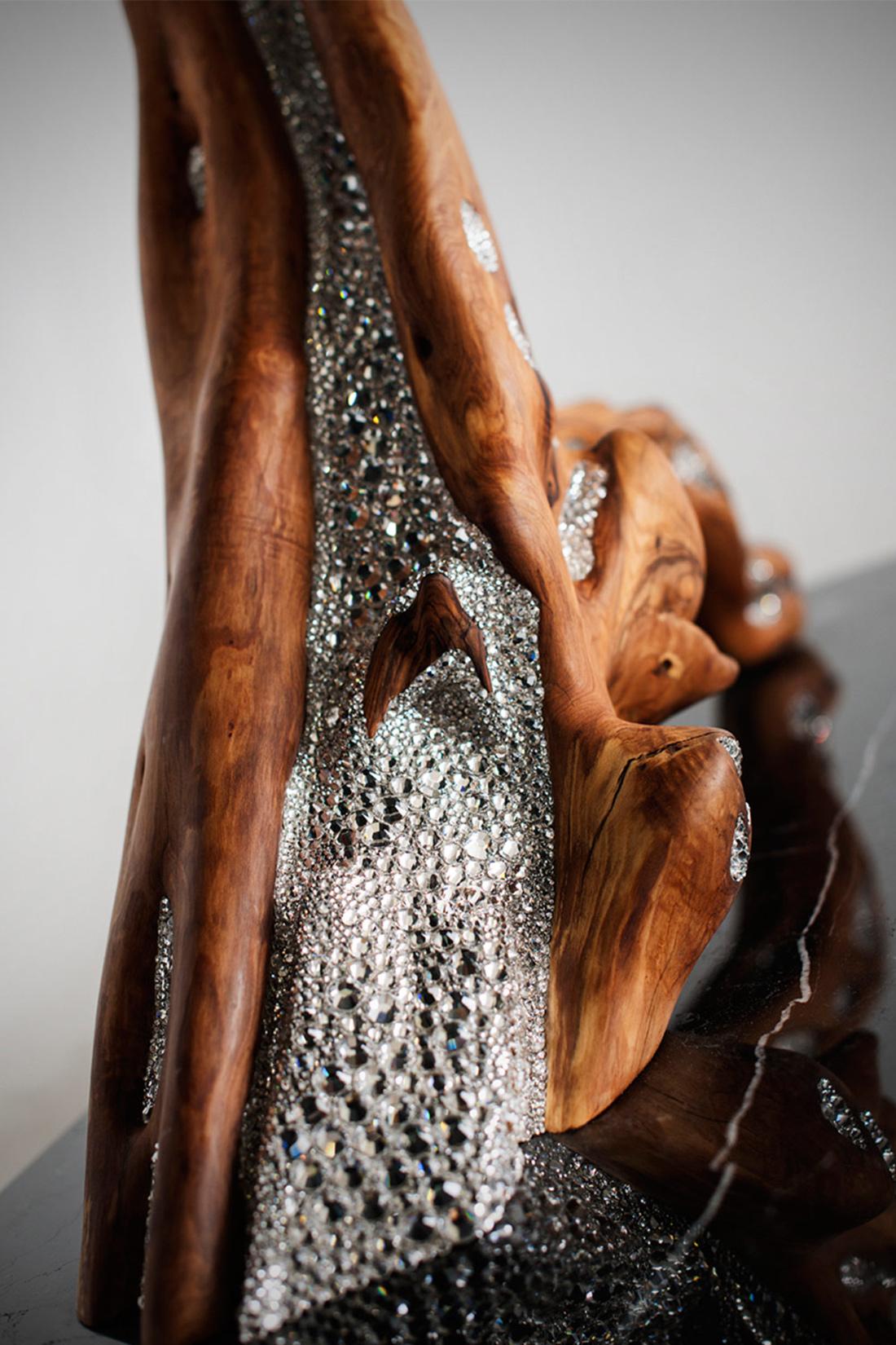 Thesaurus I Contemporary Design table with Swarovski Crystals, Marquina