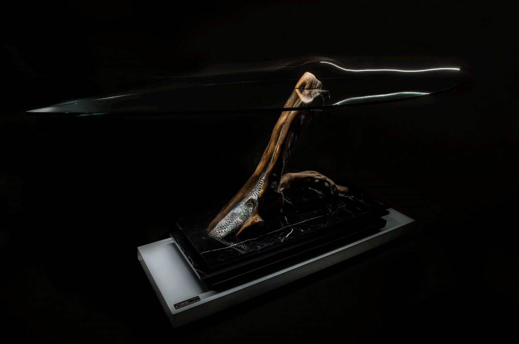 Thesaurus I Contemporary Design table with Swarovski Crystals, Marquina