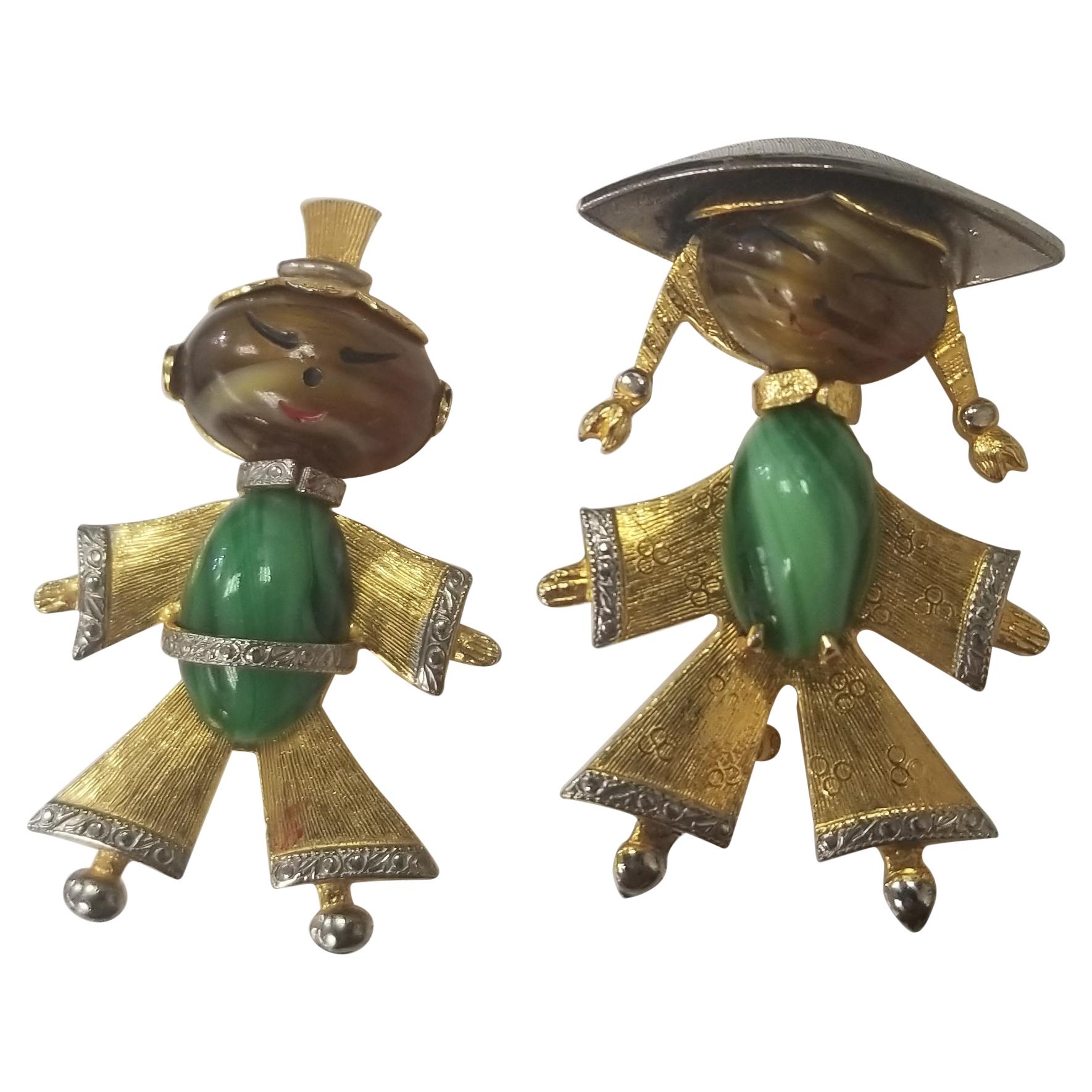 These Wonderful Vintage Pins, Feature the Design of an Asian Lady and Man
