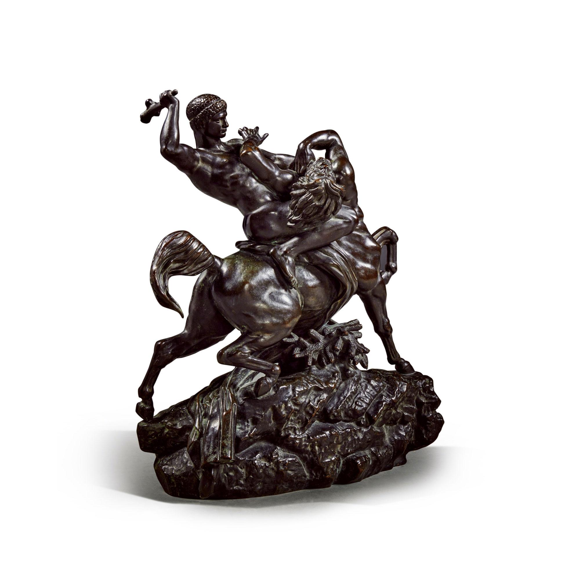 Baroque Revival Theseus and the Centaur Patinated Bronze Statue by Antoine-Louis Barye For Sale