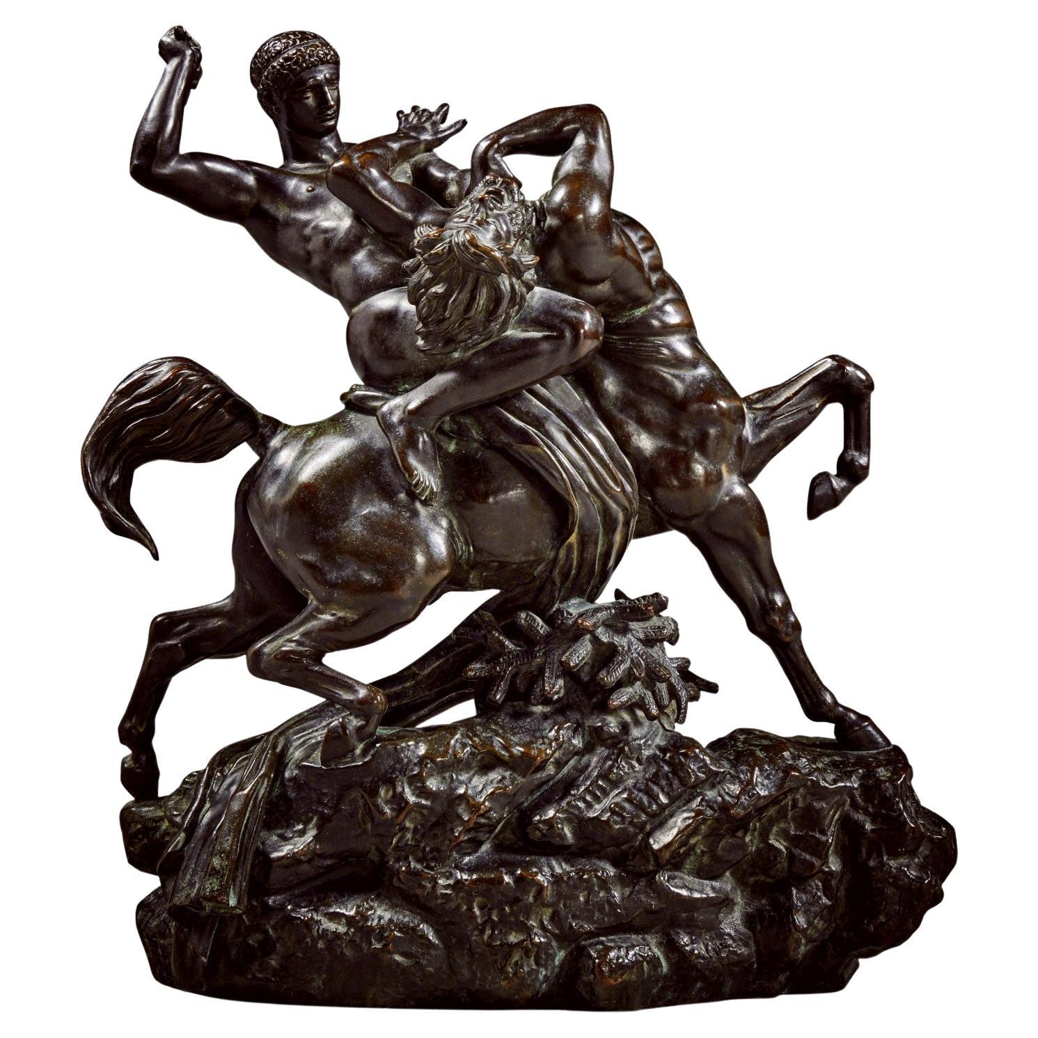 Theseus and the Centaur Patinated Bronze Statue by Antoine-Louis Barye For Sale