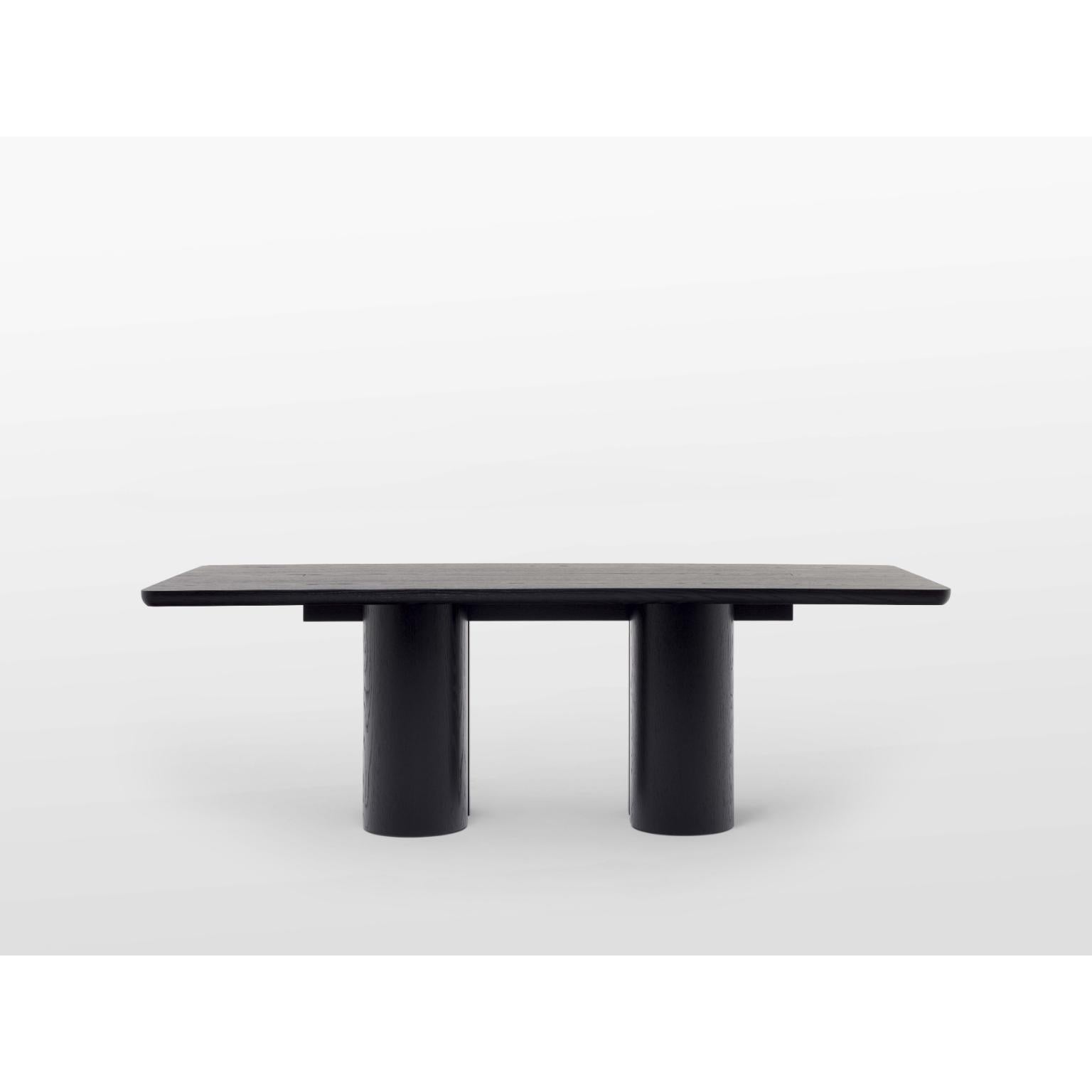 Theseus Rectangular Dining Table in Dark Brown Stained Oak by OZA Design
Dimensions: D 100 x W 230 x H 74 cm. 
Materials: Dark brown stained oak.

Available in different material options and finishes. Two different sizes are available. Prices may
