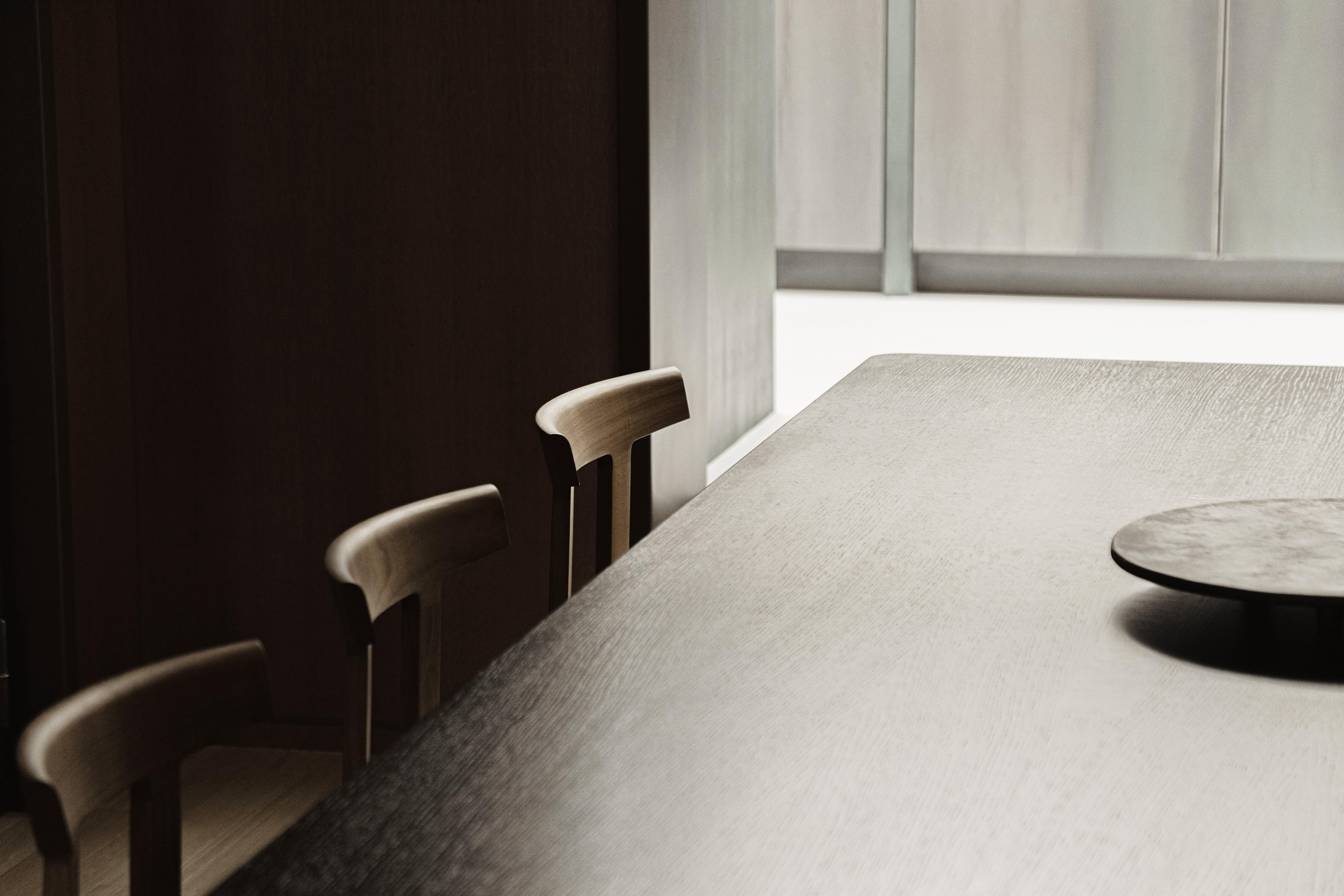 British Theseus Rectangular Dining Table in Dark Brown Stained Oak by OZA Design For Sale