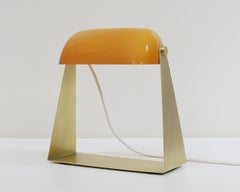 Thew Brushed Brass Table Lamp with Ochre Glass Shade by Artig
