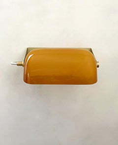 Thew Brushed Brass Wall Light with Ochre Glass Shade by Artig