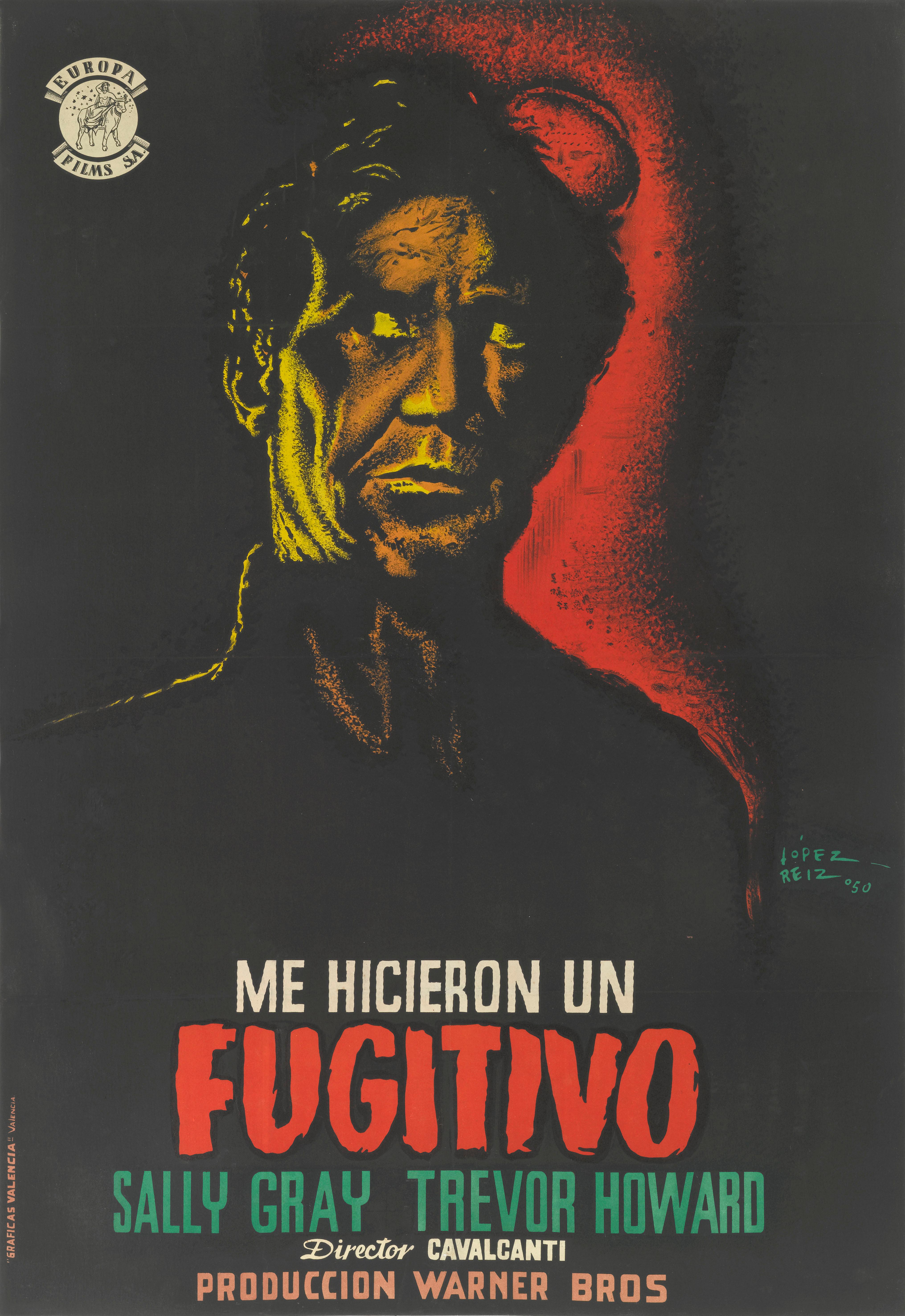 Original Spanish film poster for the 1947 Film Noir They Made Me a Fugitive.
This film was directed Alberto Cavalcanti and starred Trevor Howard and Sally Gray.
The striking artwork is by Lopez Reiz, and was used for the films first Spanish