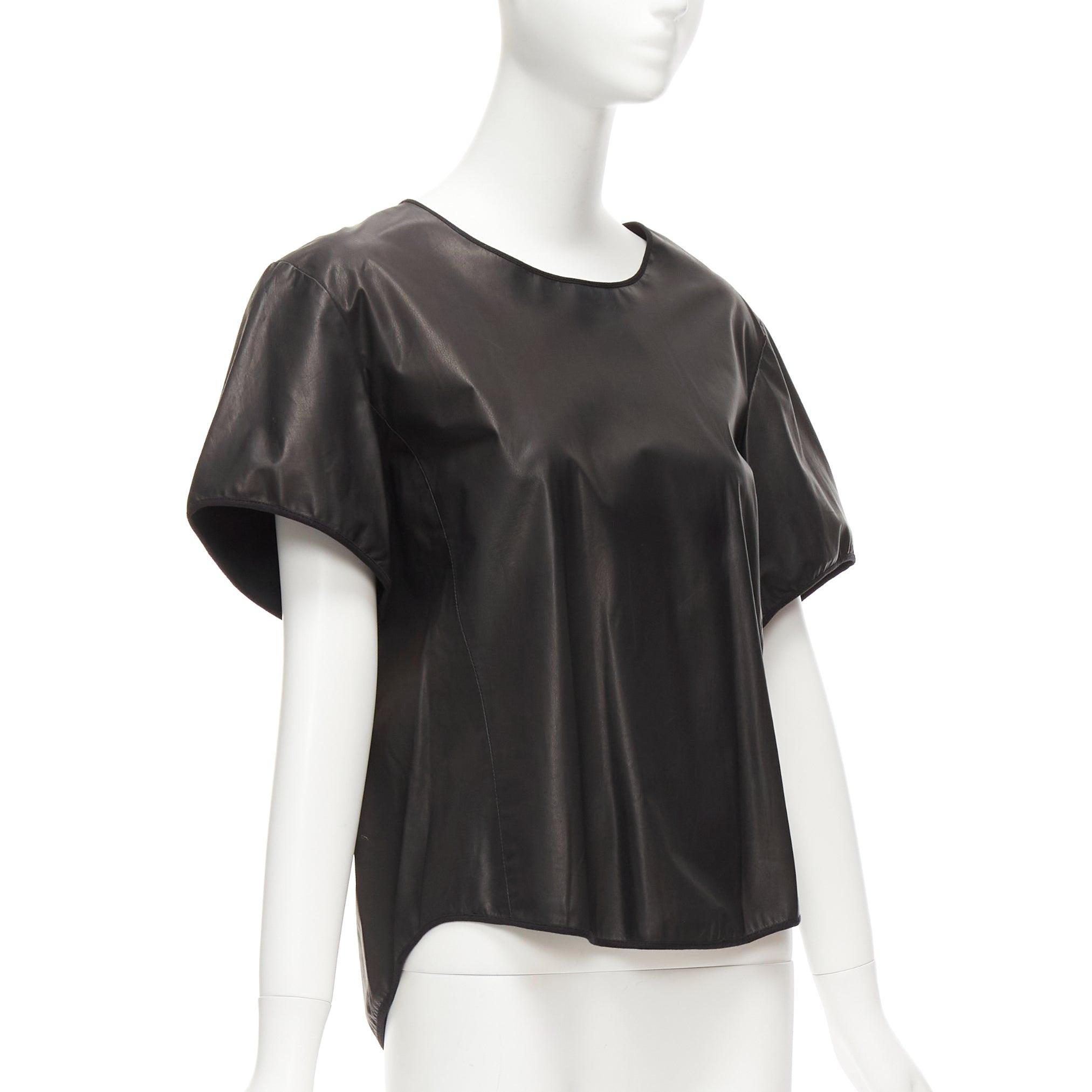 THEYSKENS THEORY black 100% calf leather 3D flare sleeve hi low hem top S In Good Condition For Sale In Hong Kong, NT