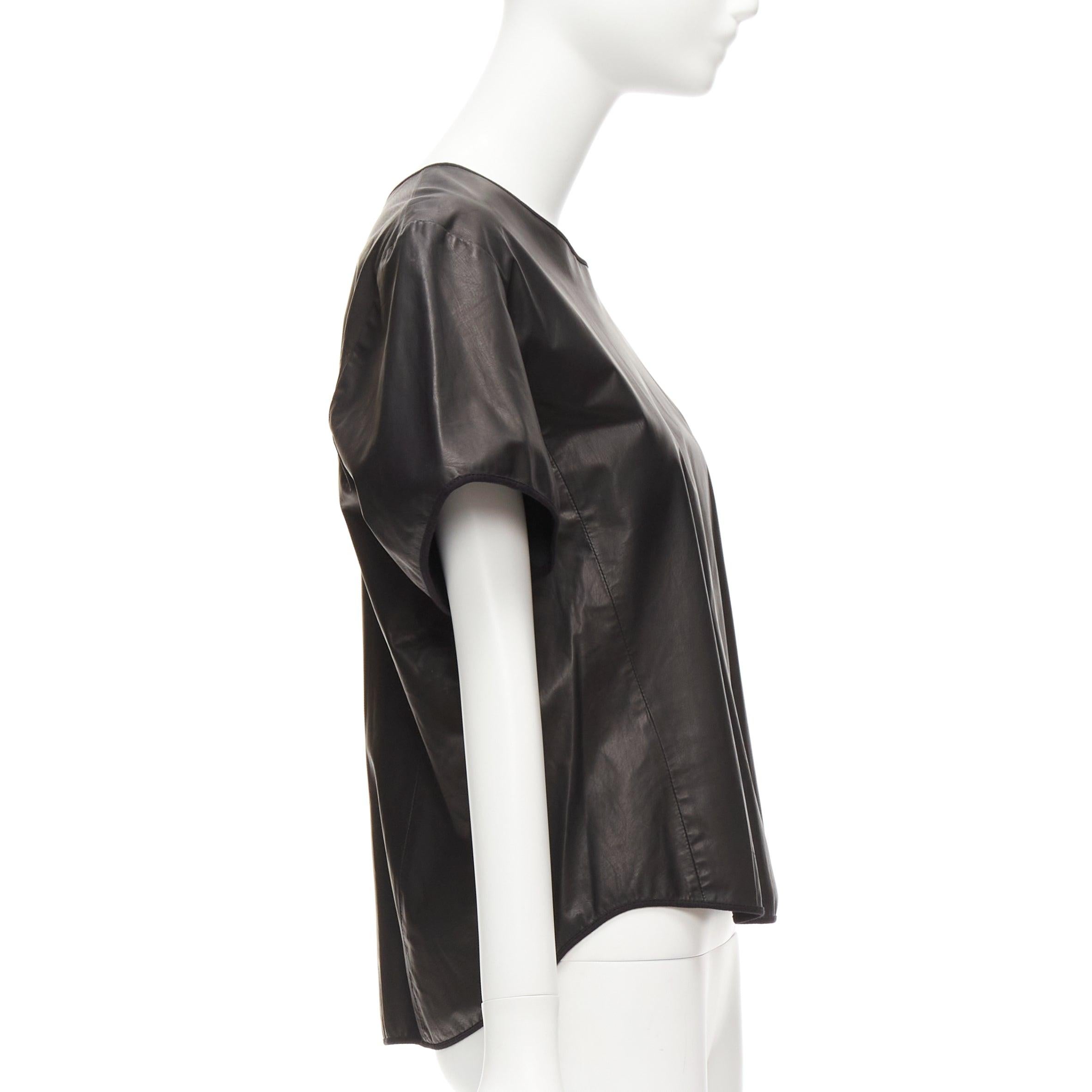 Women's THEYSKENS THEORY black 100% calf leather 3D flare sleeve hi low hem top S For Sale